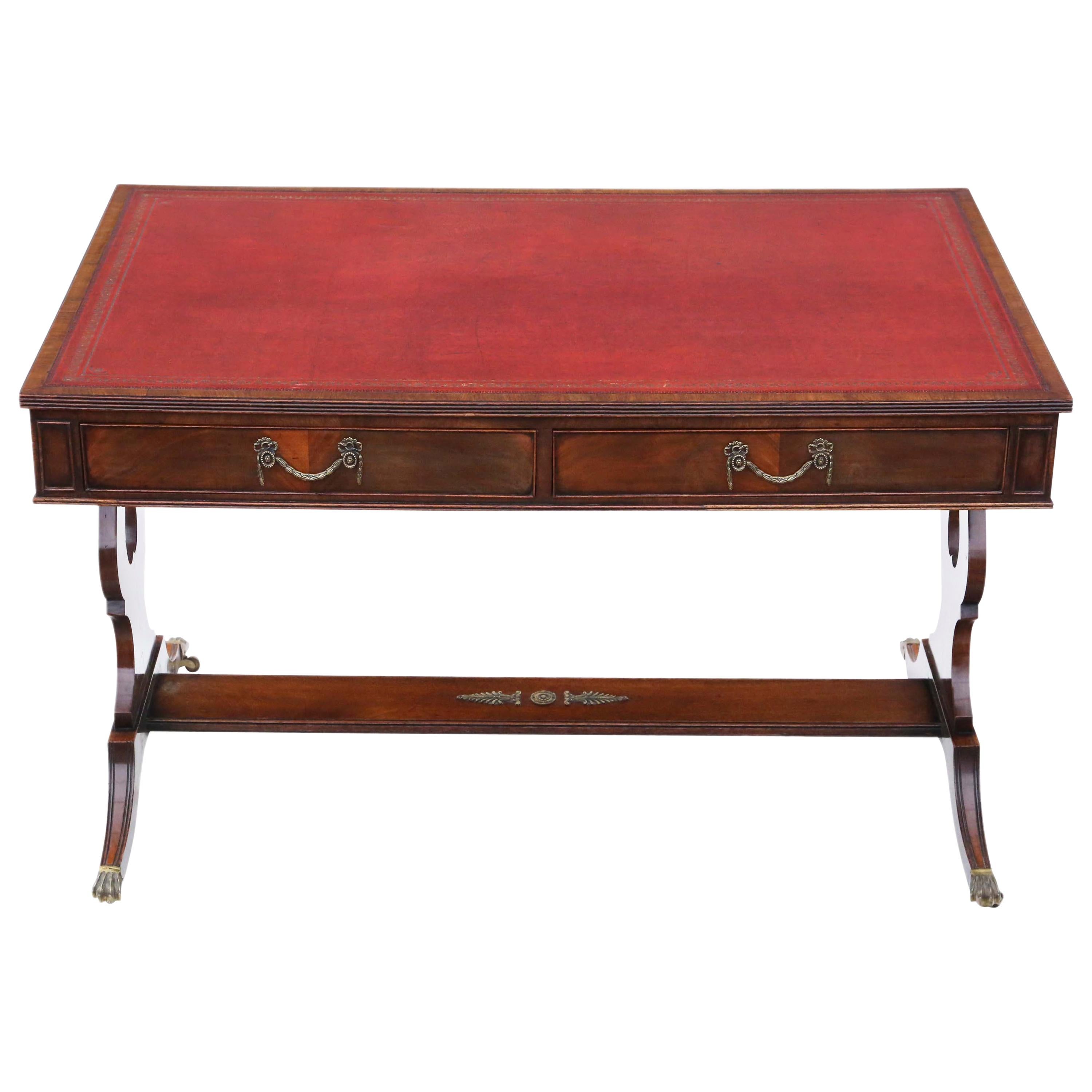 Antique Flame Mahogany Writing Table Desk 19th Century Revival, C1920