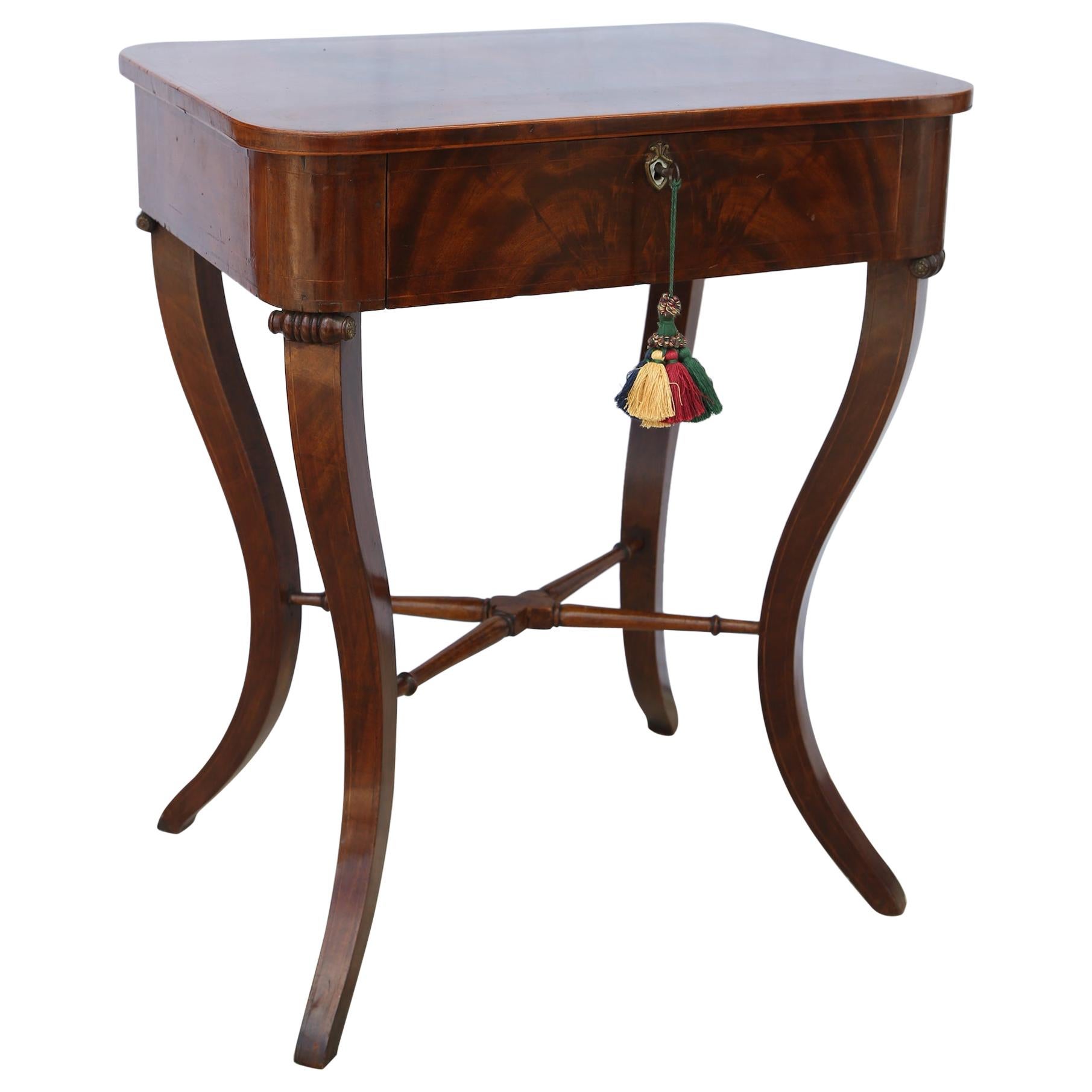 Antique Flame Mahogony English Side Table with Cabriole Legs