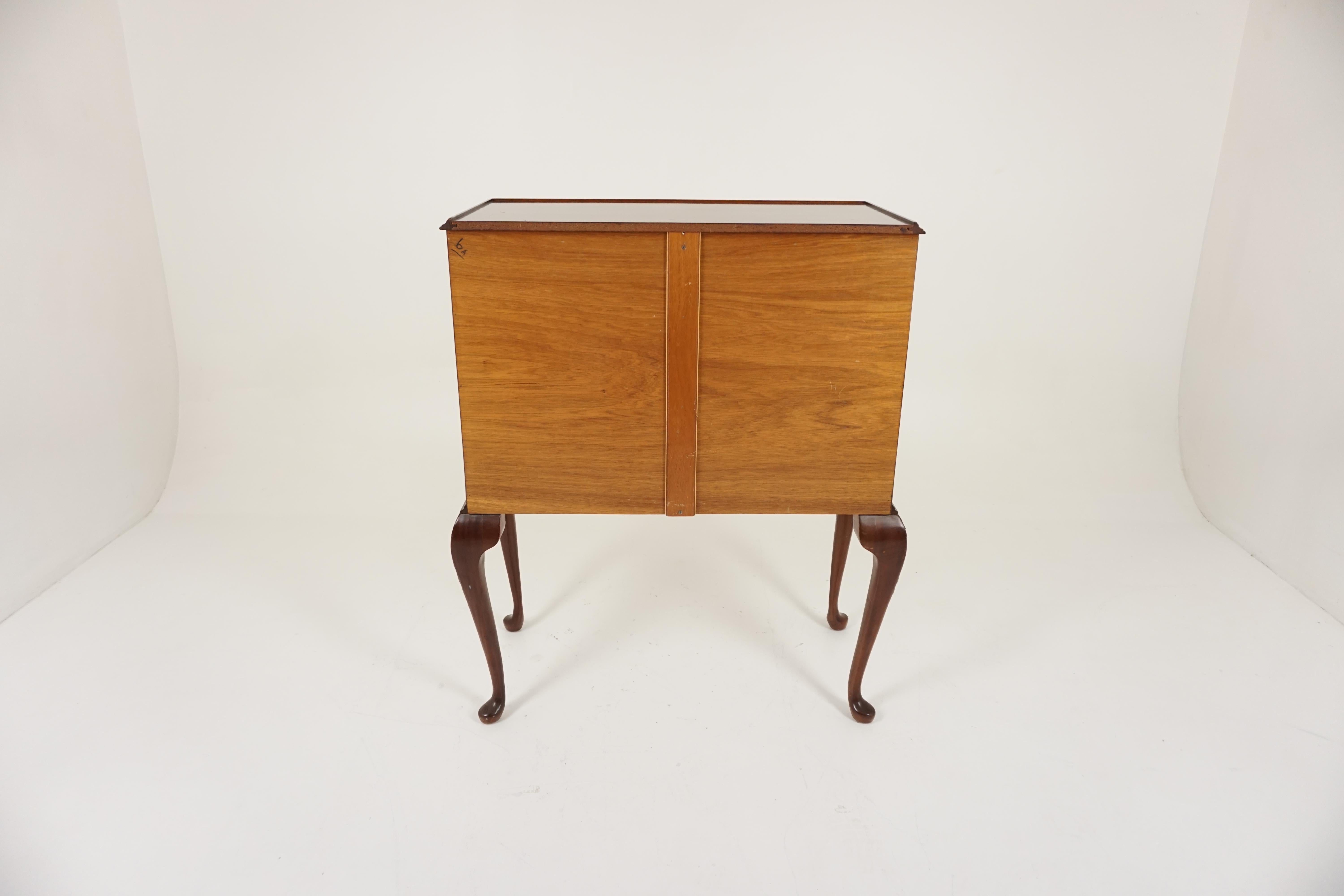 Antique Flamed Mahogany Cocktail, Drinks Bar Cabinet, Scotland 1930, B500 3