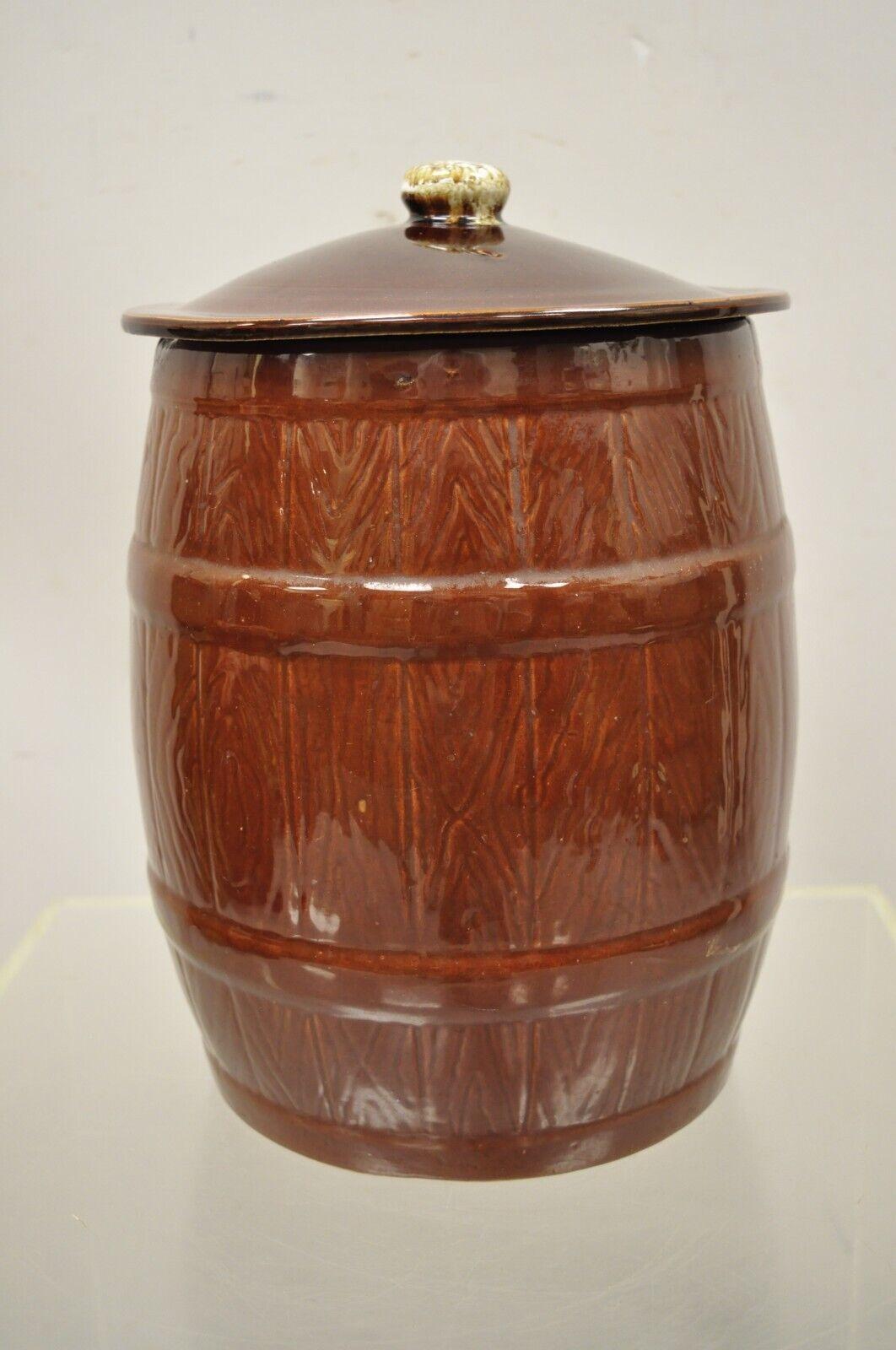 Antique Fleetwood Iced Tea USA Stoneware Barrel Jug Dispenser 5