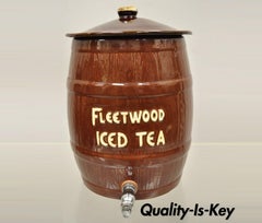 Antique Fleetwood Iced Tea USA Stoneware Barrel Jug Dispenser