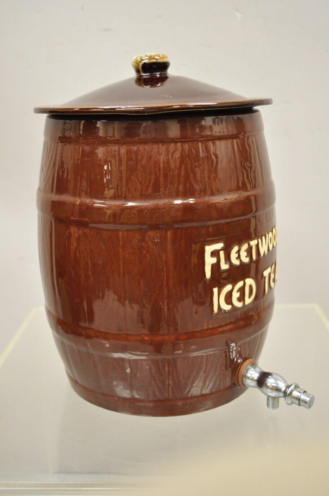 Country Antique Fleetwood Iced Tea USA Stoneware Barrel Jug Dispenser