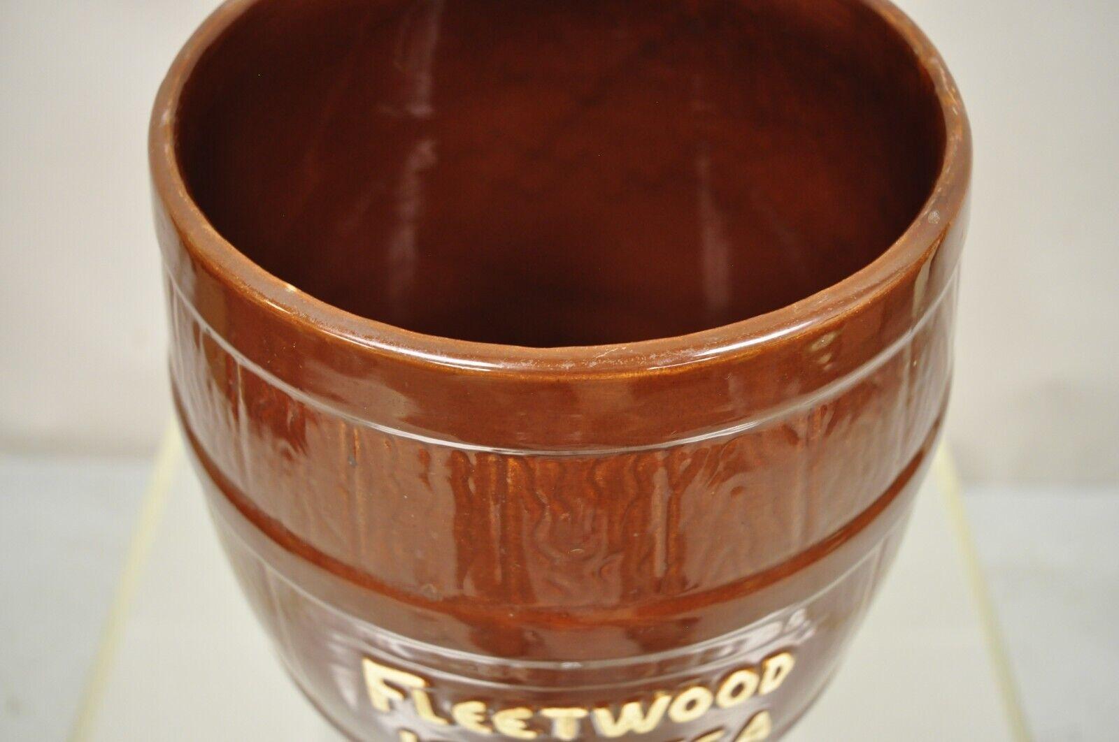 Antique Fleetwood Iced Tea USA Stoneware Barrel Jug Dispenser 1