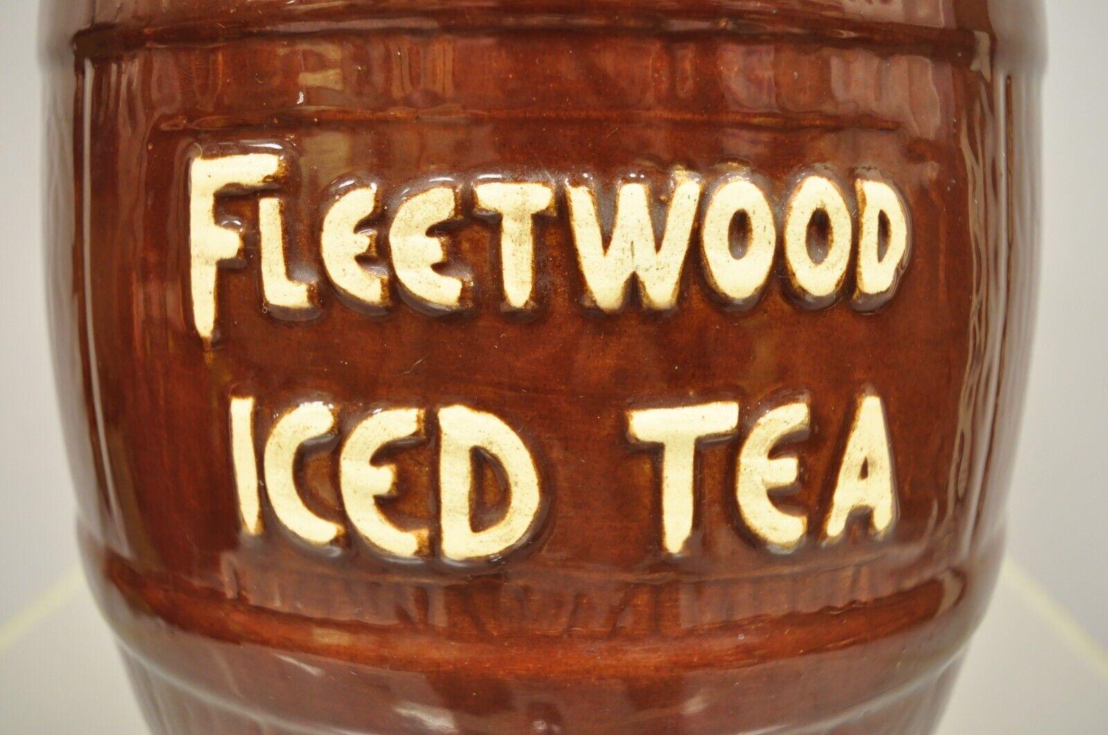 Antique Fleetwood Iced Tea USA Stoneware Barrel Jug Dispenser 2