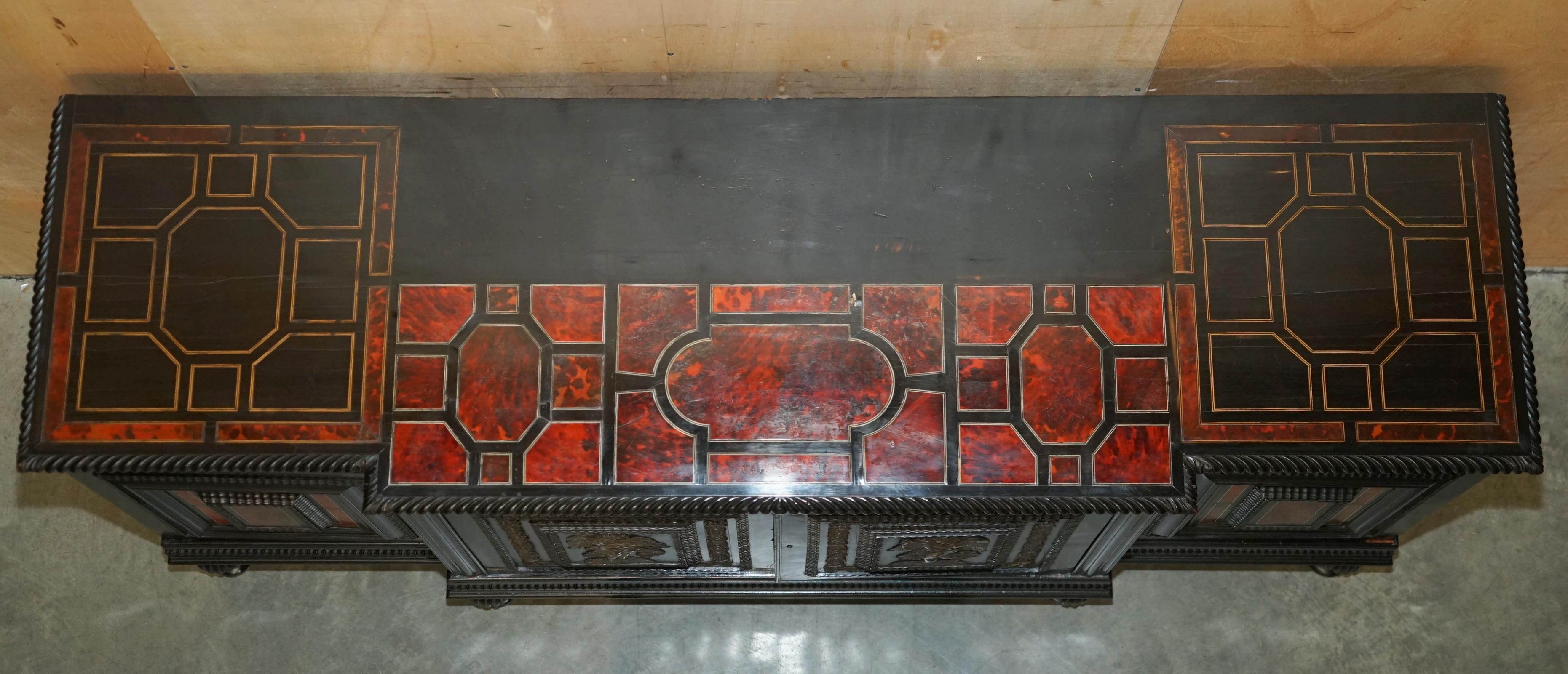 ANTIQUE FLEMISH 18TH CENTURY EBONiSED BRONZE CHERUB & TORTOISESHELL SIDEBOARD 7