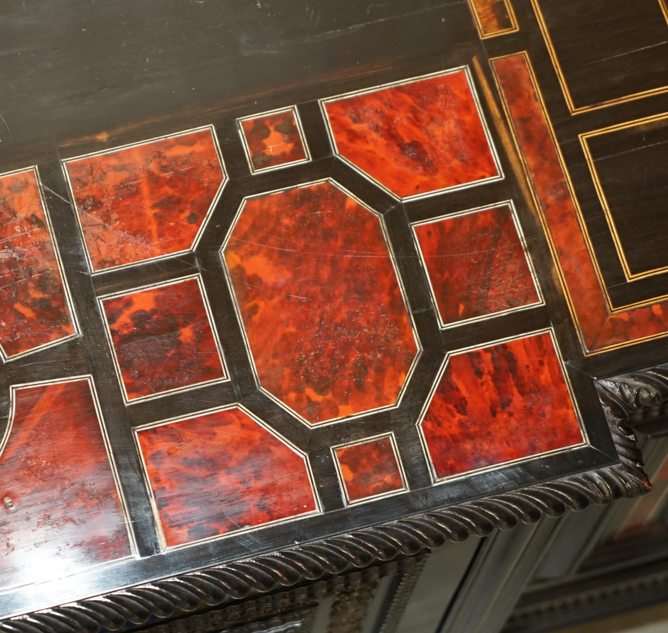 ANTIQUE FLEMISH 18TH CENTURY EBONiSED BRONZE CHERUB & TORTOISESHELL SIDEBOARD 11