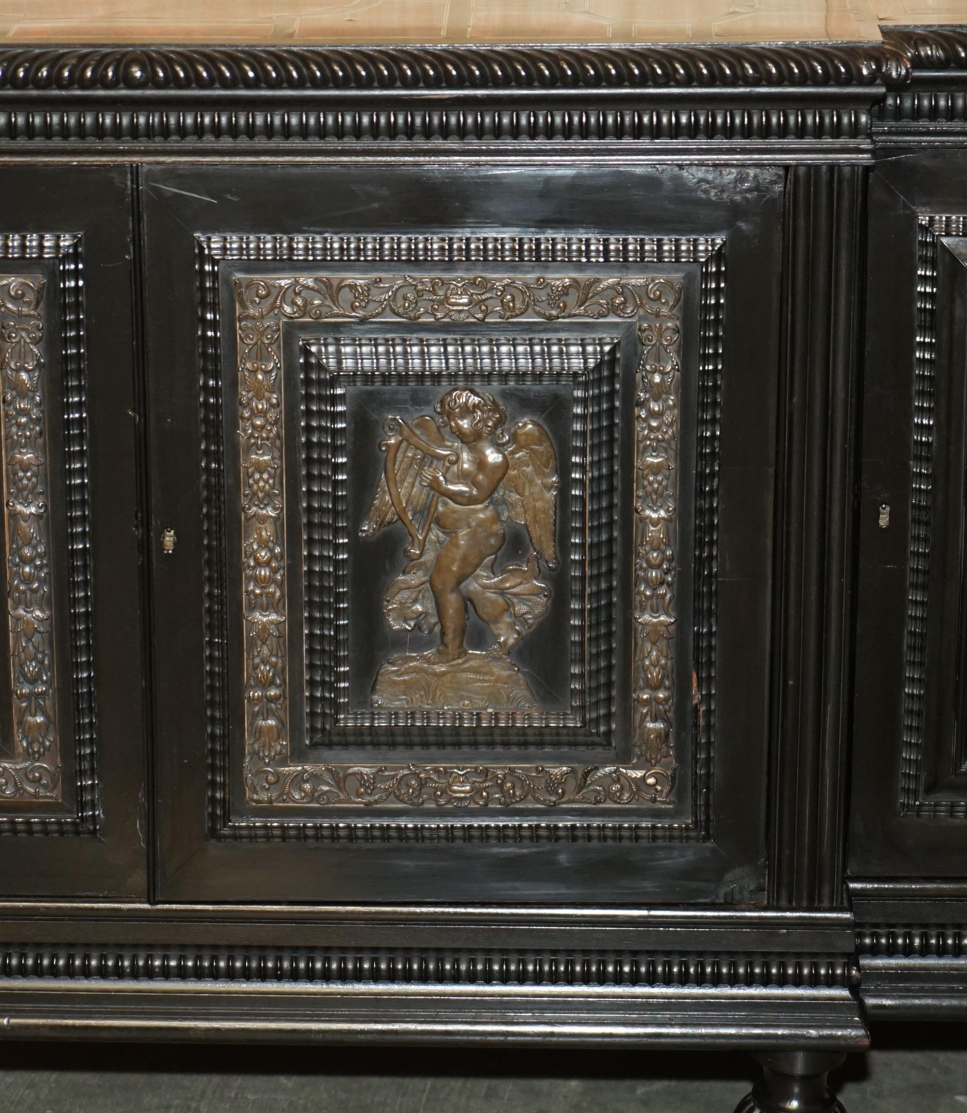 18th Century and Earlier ANTIQUE FLEMISH 18TH CENTURY EBONiSED BRONZE CHERUB & TORTOISESHELL SIDEBOARD