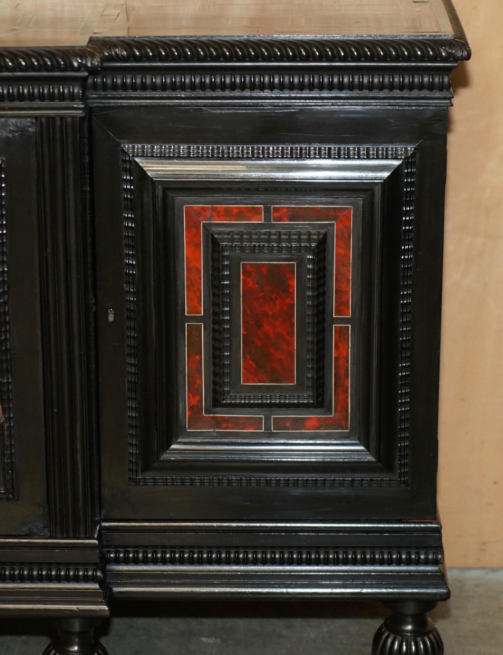 Bronze ANTIQUE FLEMISH 18TH CENTURY EBONiSED BRONZE CHERUB & TORTOISESHELL SIDEBOARD