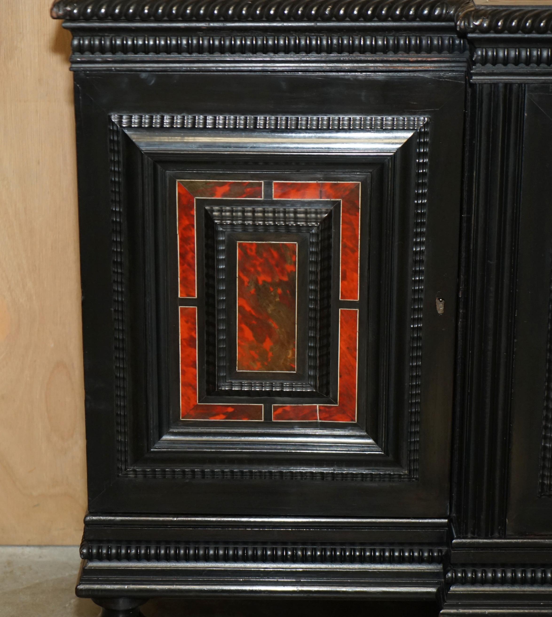 ANTIQUE FLEMISH 18TH CENTURY EBONiSED BRONZE CHERUB & TORTOISESHELL SIDEBOARD 1