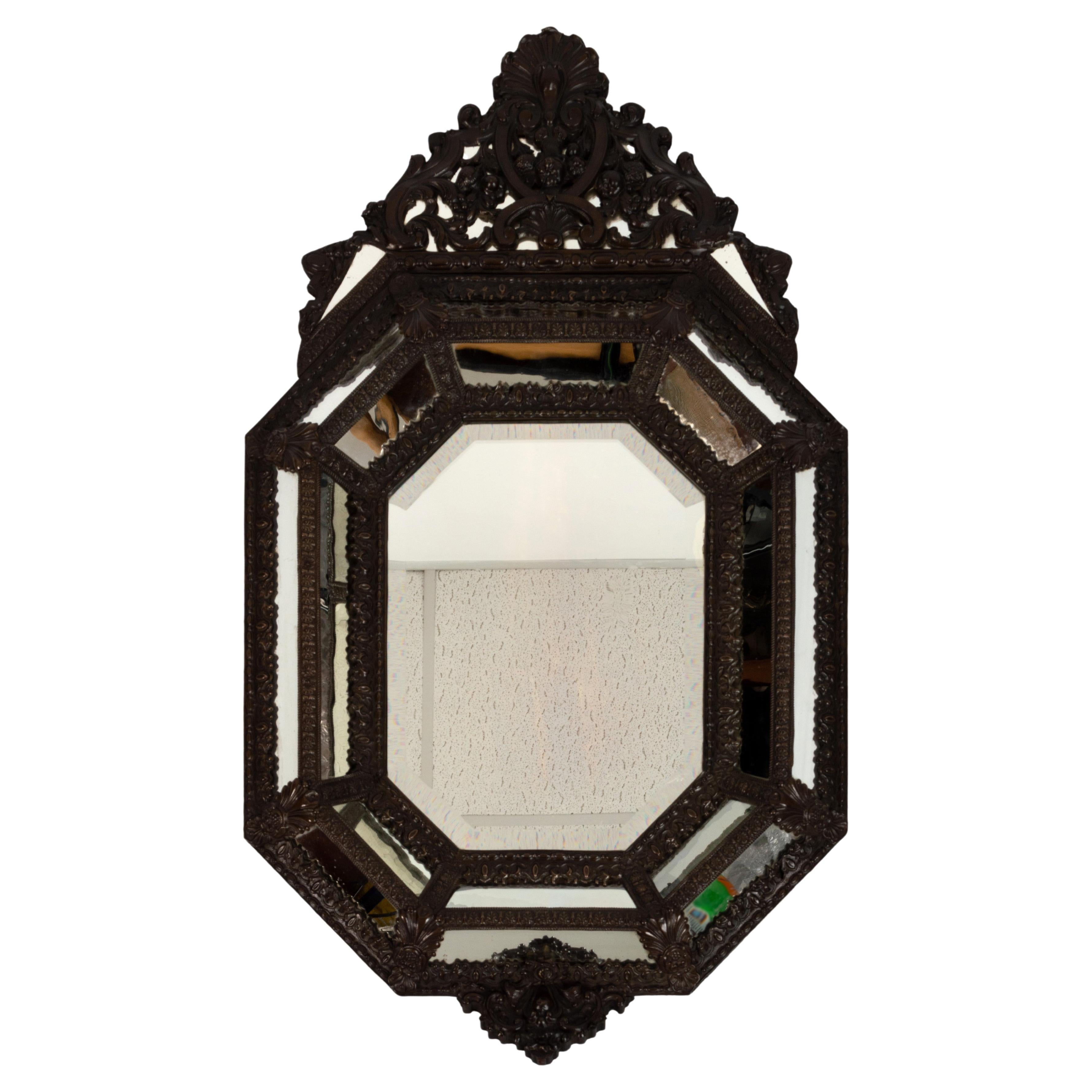 Baroque Antique Flemish 19th Century Marginal  Repousse Mirror, circa 1880 For Sale