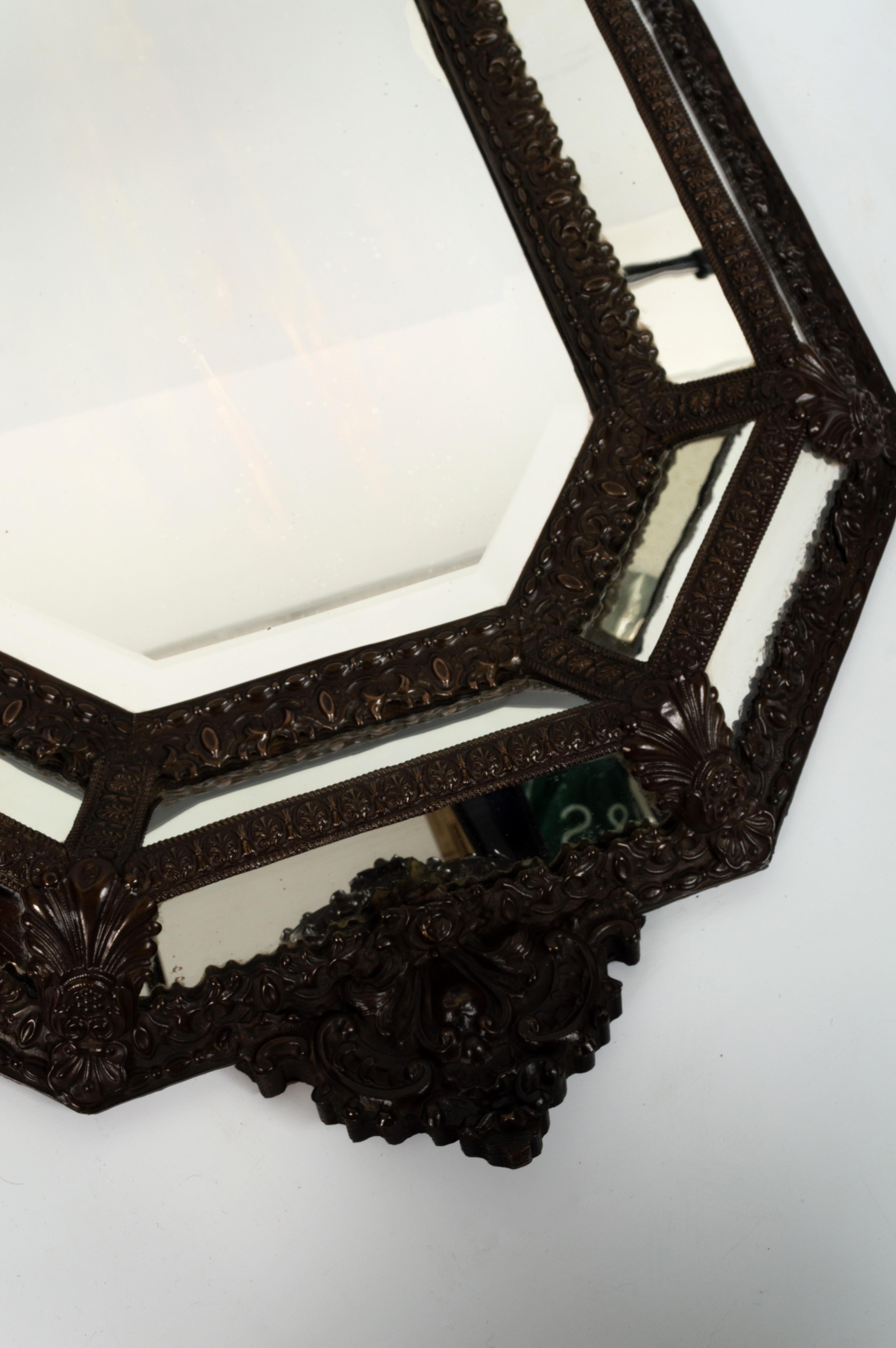 Belgian Antique Flemish 19th Century Marginal  Repousse Mirror, circa 1880 For Sale
