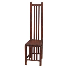 Antique Flemish Arts & Crafts Prairie School Oak Tall Back Chair, c1910