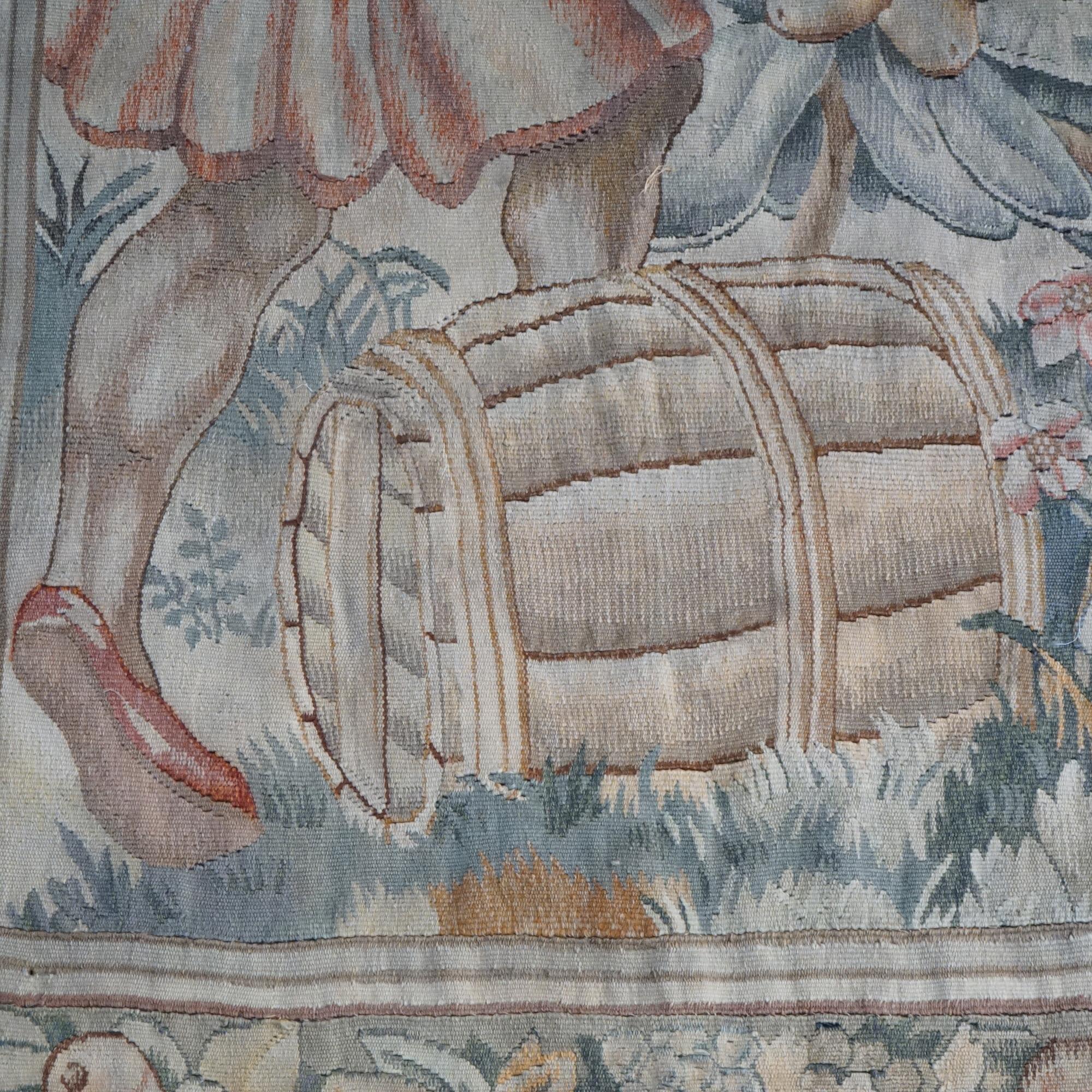 Antique Flemish Belgian Wall Tapestry with Genre Scene 19thC For Sale 5