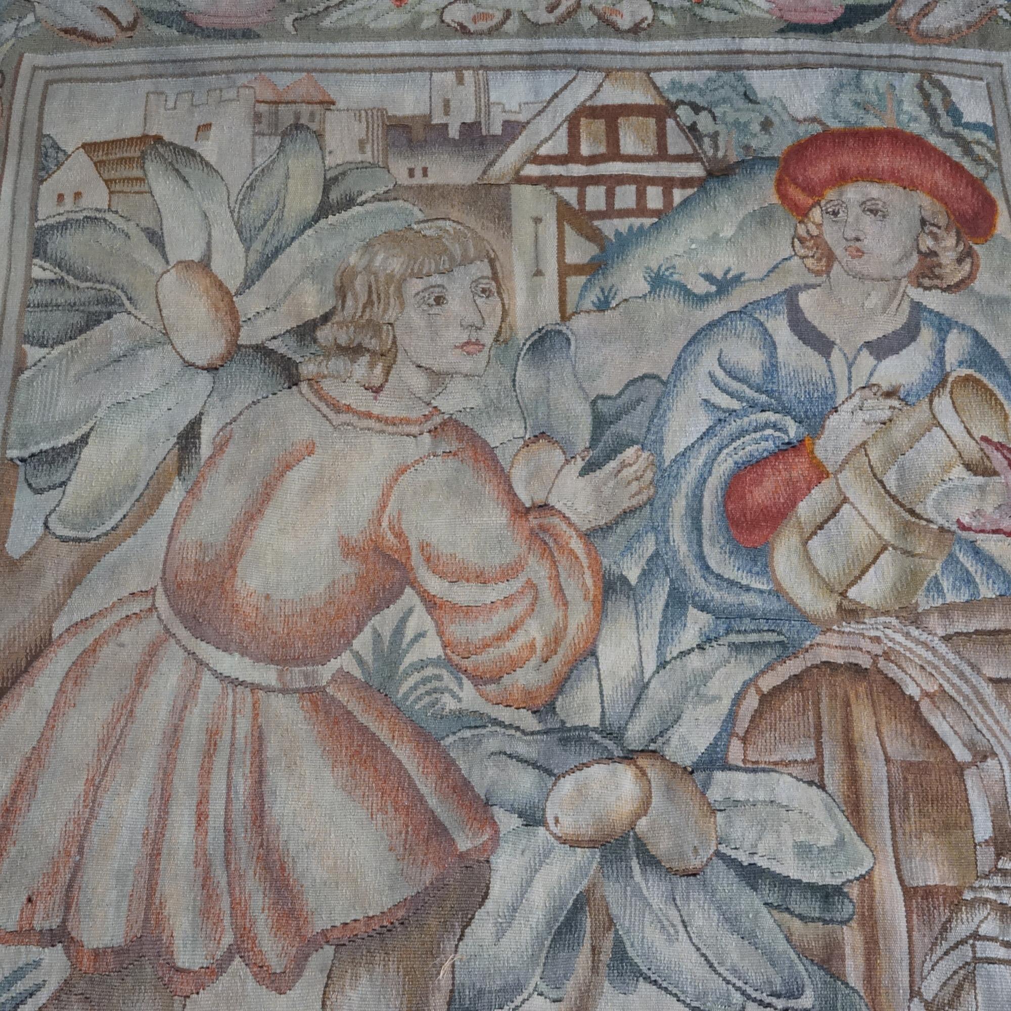 Antique Flemish Belgian Wall Tapestry with Genre Scene with Figures 19thC
Measures- 60''L x 46.5''W x .5''D