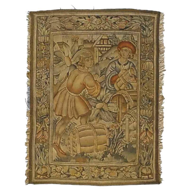 Antique Flemish Belgian Wall Tapestry with Genre Scene 19thC For Sale