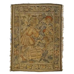Antique Flemish Belgian Wall Tapestry with Genre Scene 19thC