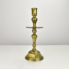 Antique Flemish Brass Candlestick with Drip Tray, 18th Century