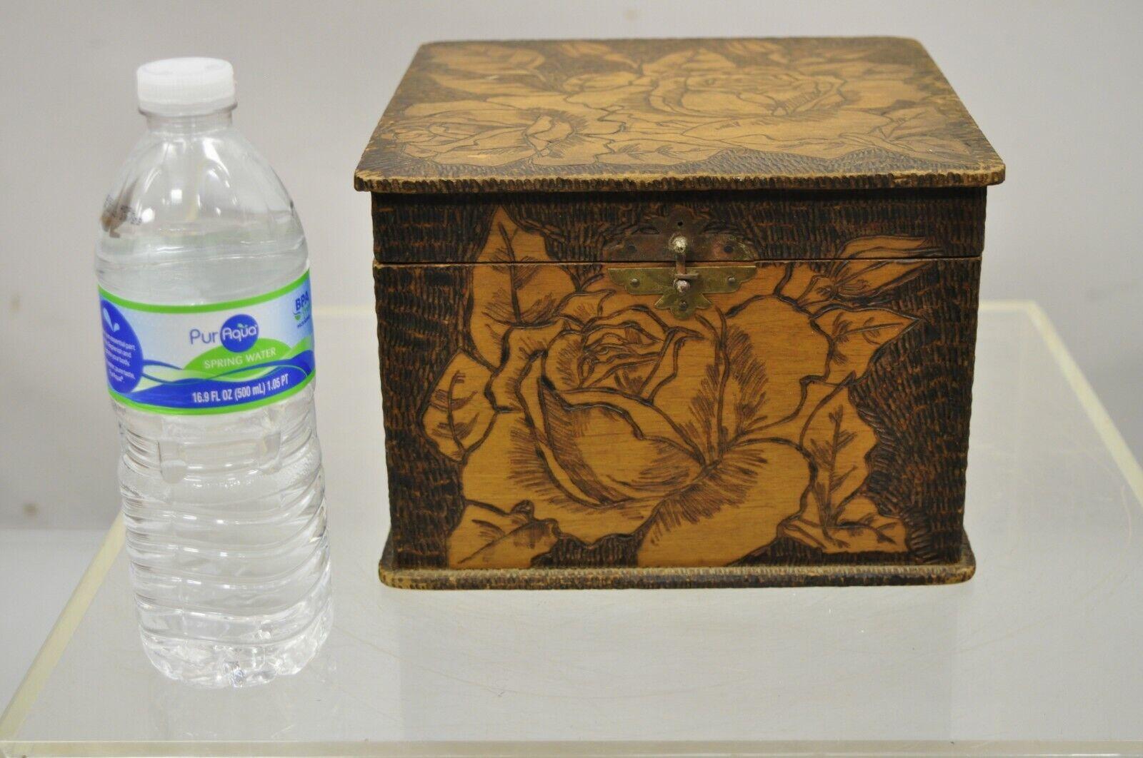 Antique Flemish Burn Carved Wood Pyrography Square Trinket Box 4