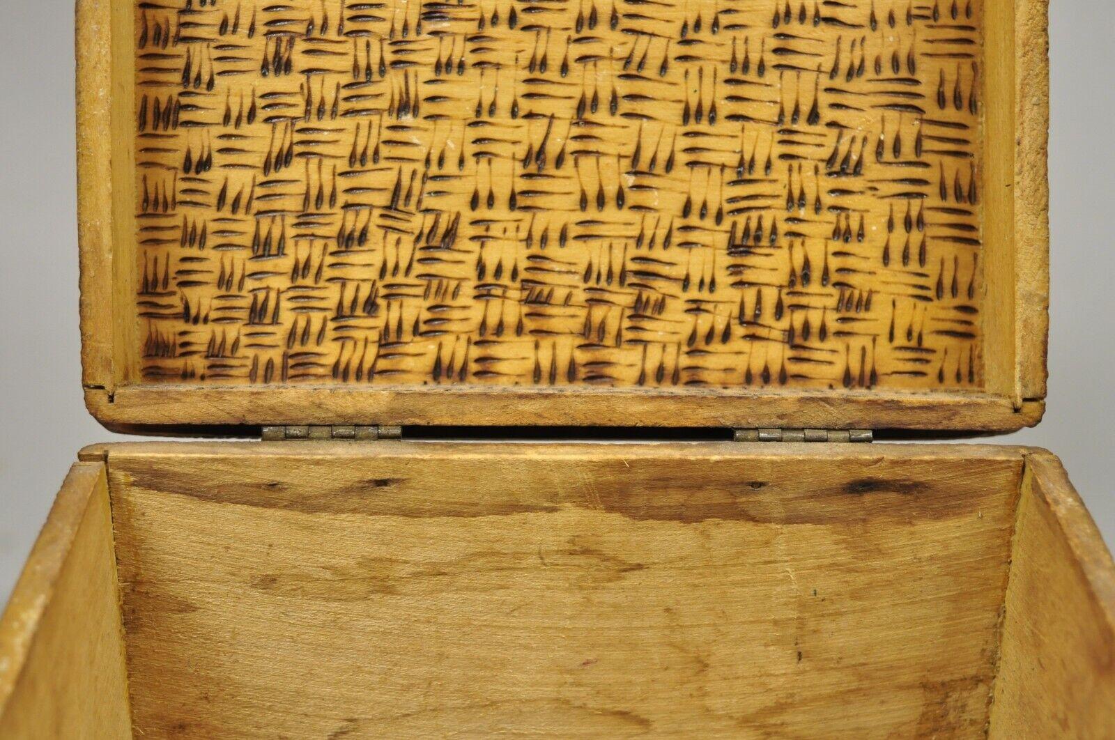 Antique Flemish Burn Carved Wood Pyrography Square Trinket Box 5