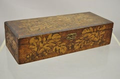 Antique Flemish Burn Carved Wood Pyrography Small Square Trinket Box