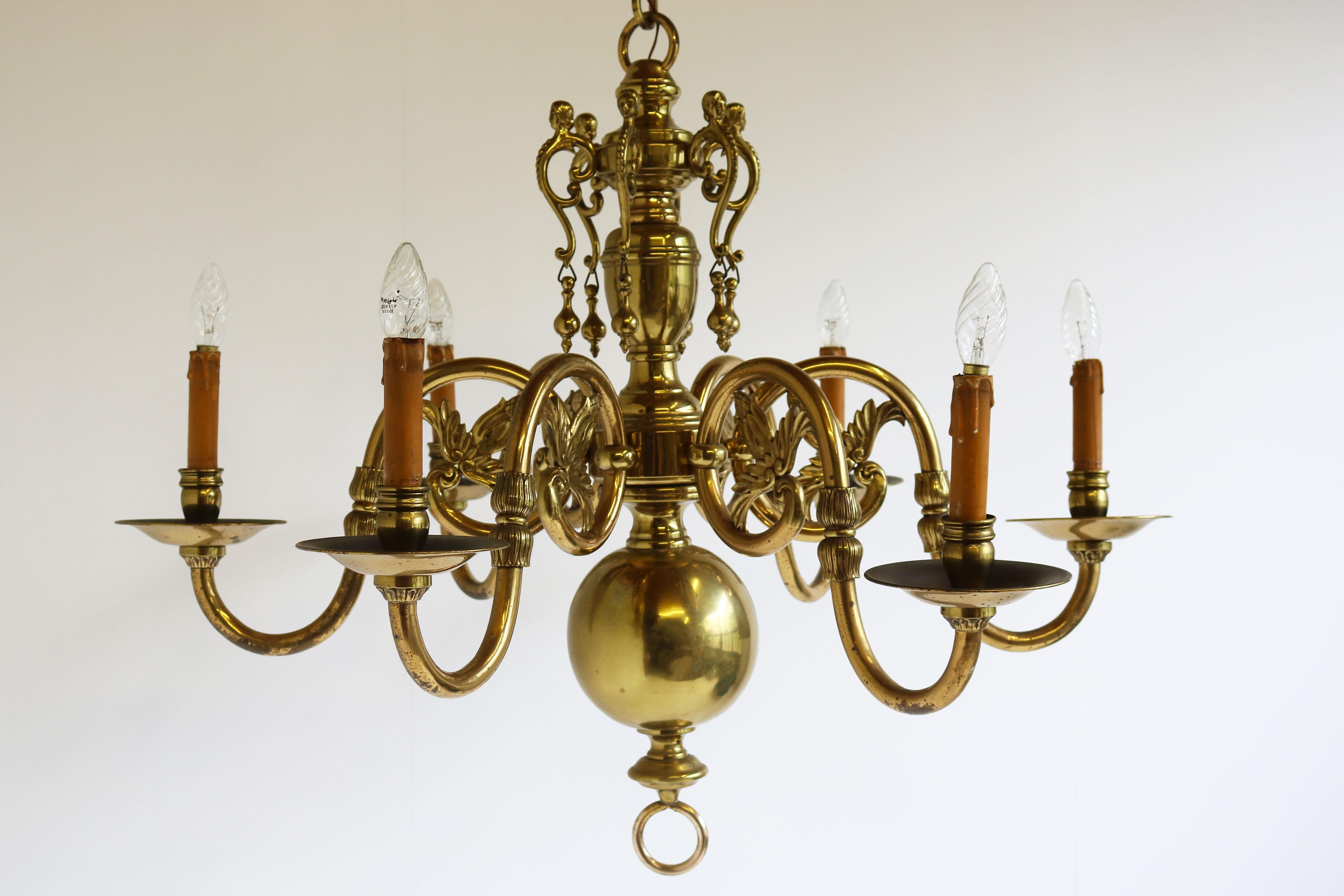 Very large & impressive Flemish chandelier from Belgium 19th century Georgian style / classical. 
Made from solid brass (21kg) very heavy, really amazing craftsmanship. 
The brass has a lovely aged patina and looks lovely (it is also possible to