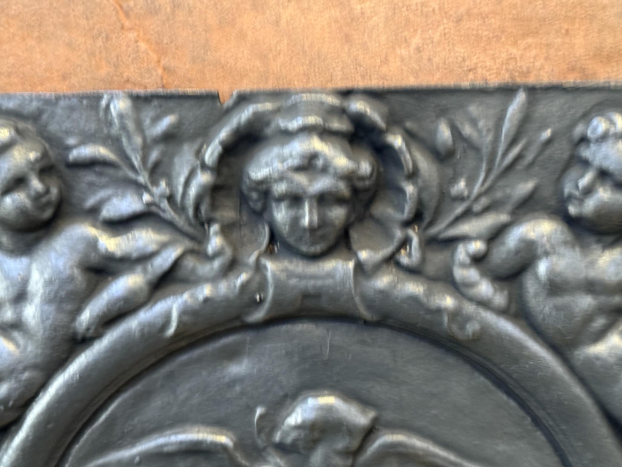 Belgian Antique Flemish 'Cupids with Decoration' Fireback / Backsplash For Sale