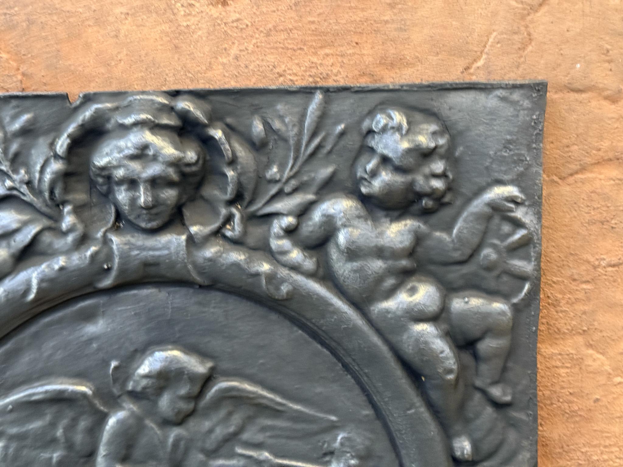 Antique Flemish 'Cupids with Decoration' Fireback / Backsplash For Sale 1