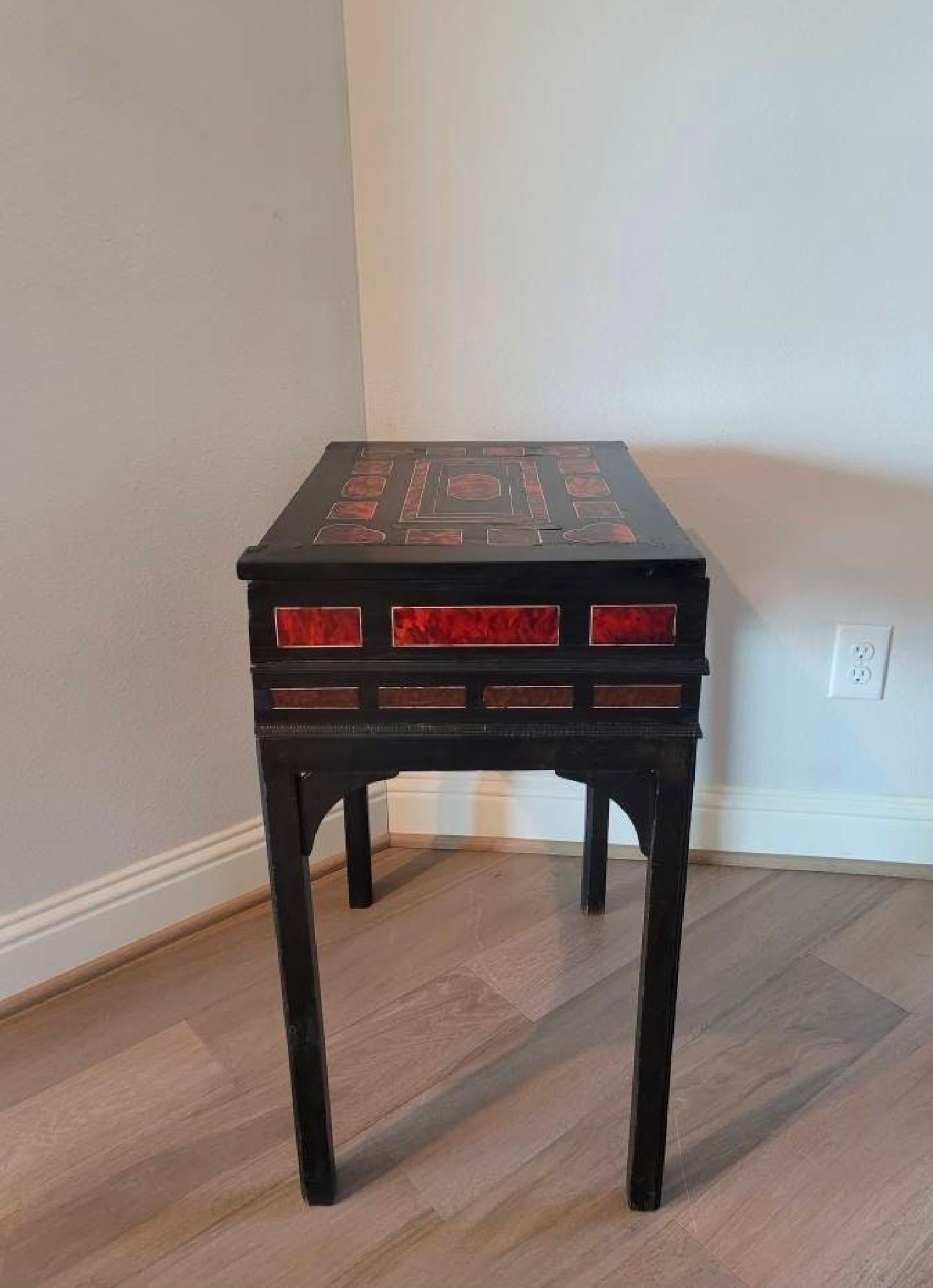 Antique Flemish Dutch Antwerp Red Tortoiseshell Box Cabinet Chest On Stand For Sale 3