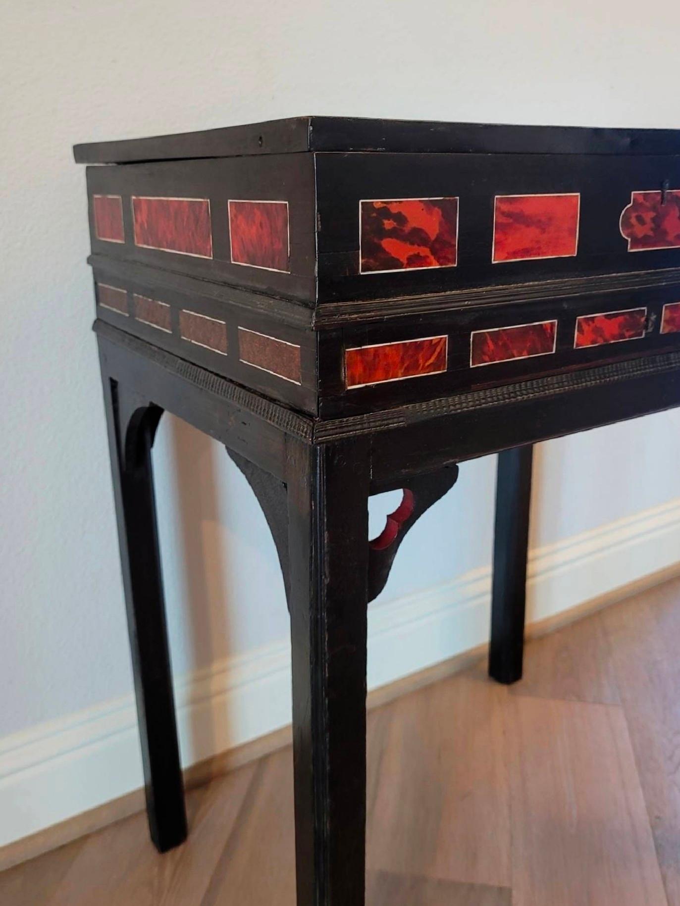 Antique Flemish Dutch Antwerp Red Tortoiseshell Box Cabinet Chest On Stand For Sale 4