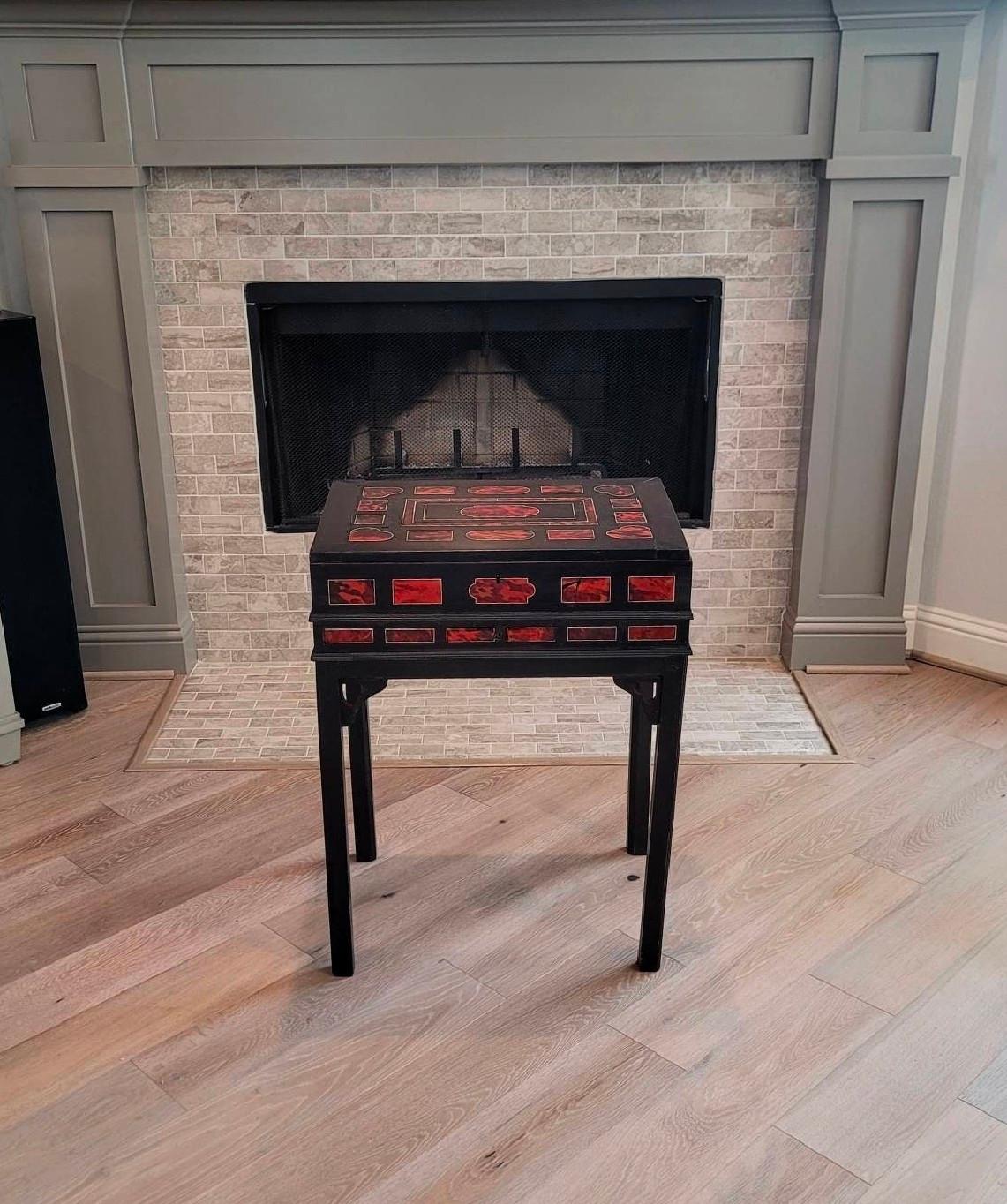 Antique Flemish Dutch Antwerp Red Tortoiseshell Box Cabinet Chest On Stand For Sale 8