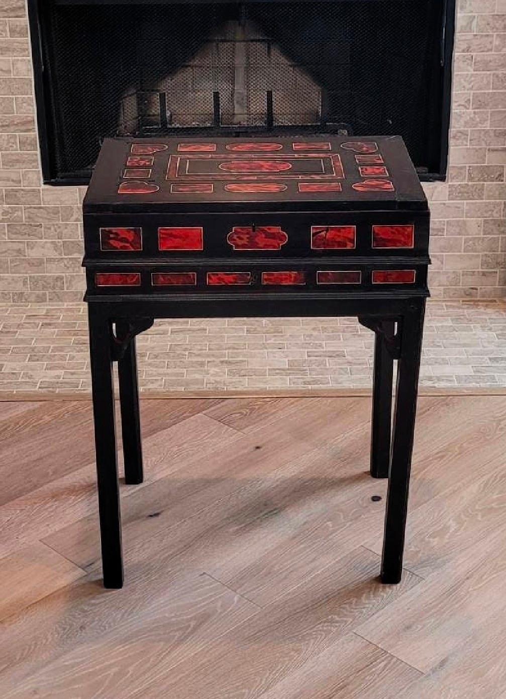 Antique Flemish Dutch Antwerp Red Tortoiseshell Box Cabinet Chest On Stand For Sale 10