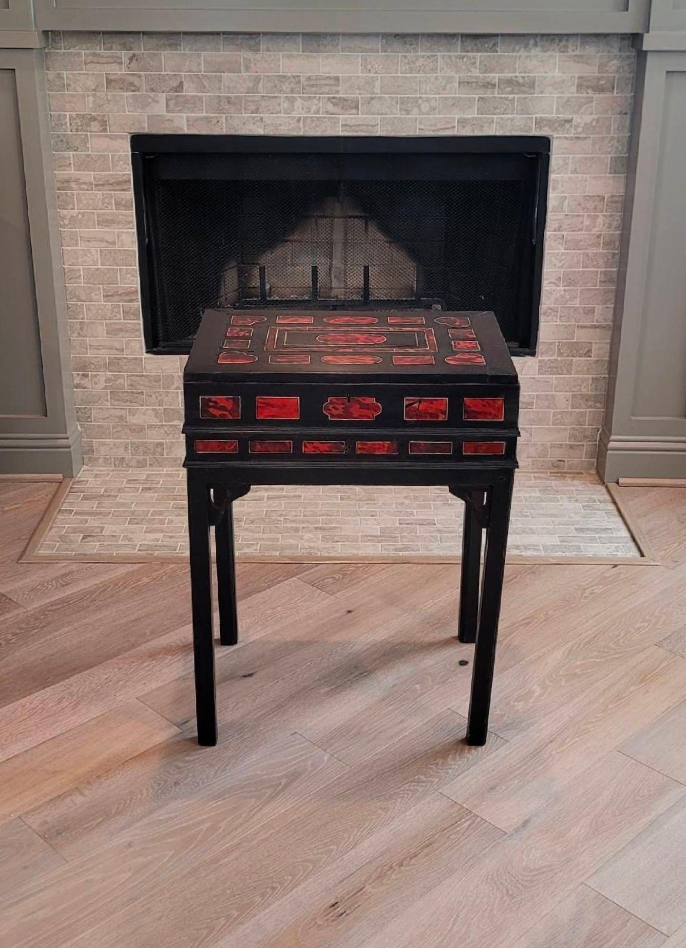 Baroque Antique Flemish Dutch Antwerp Red Tortoiseshell Box Cabinet Chest On Stand For Sale
