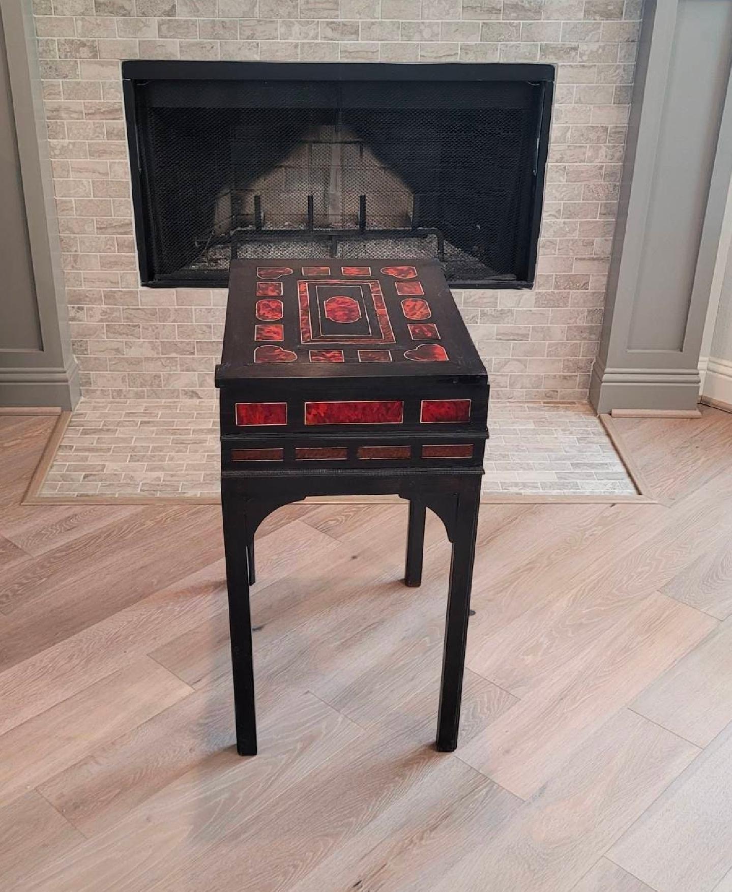 Antique Flemish Dutch Antwerp Red Tortoiseshell Box Cabinet Chest On Stand In Good Condition For Sale In Forney, TX