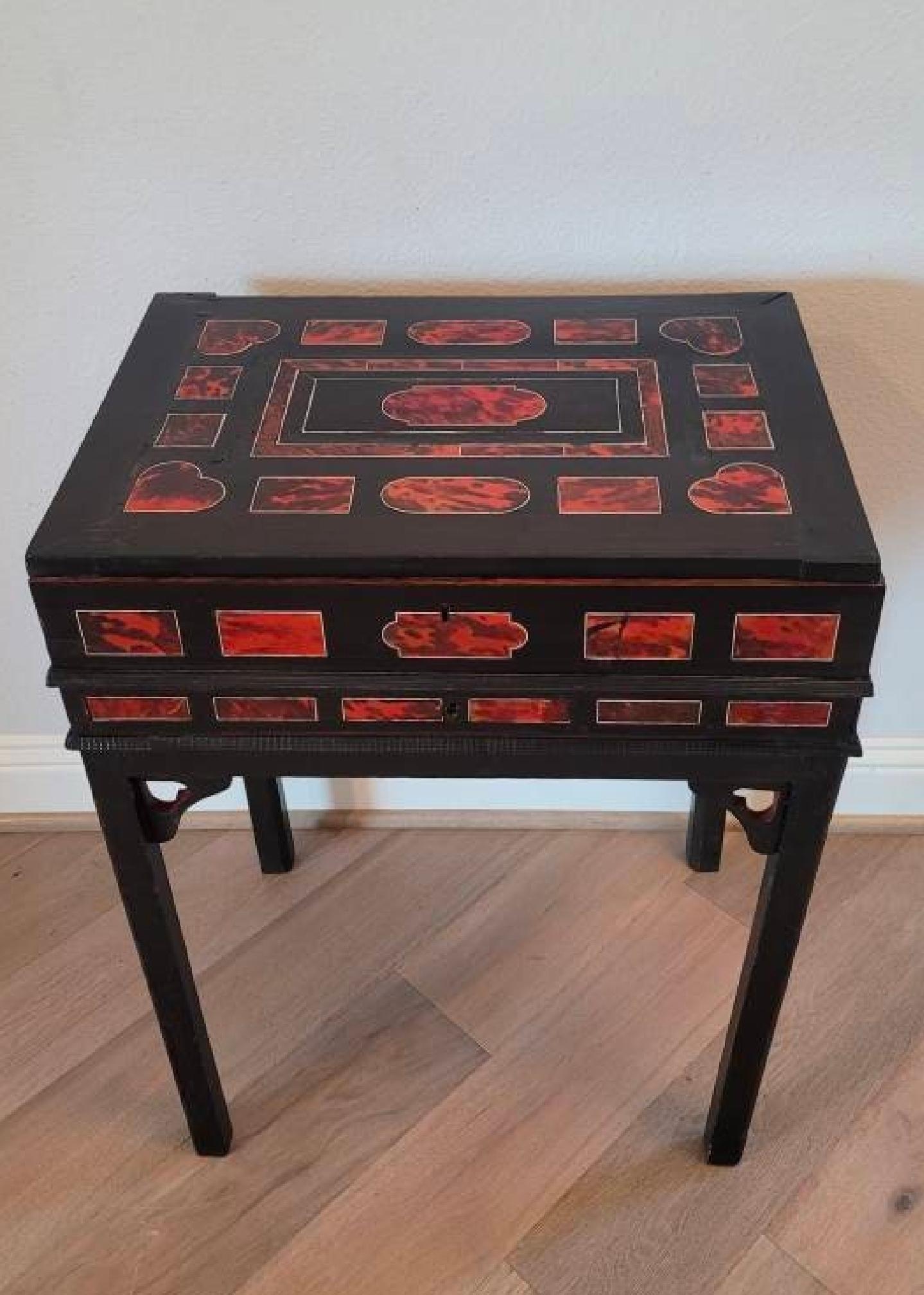 Bone Antique Flemish Dutch Antwerp Red Tortoiseshell Box Cabinet Chest On Stand For Sale