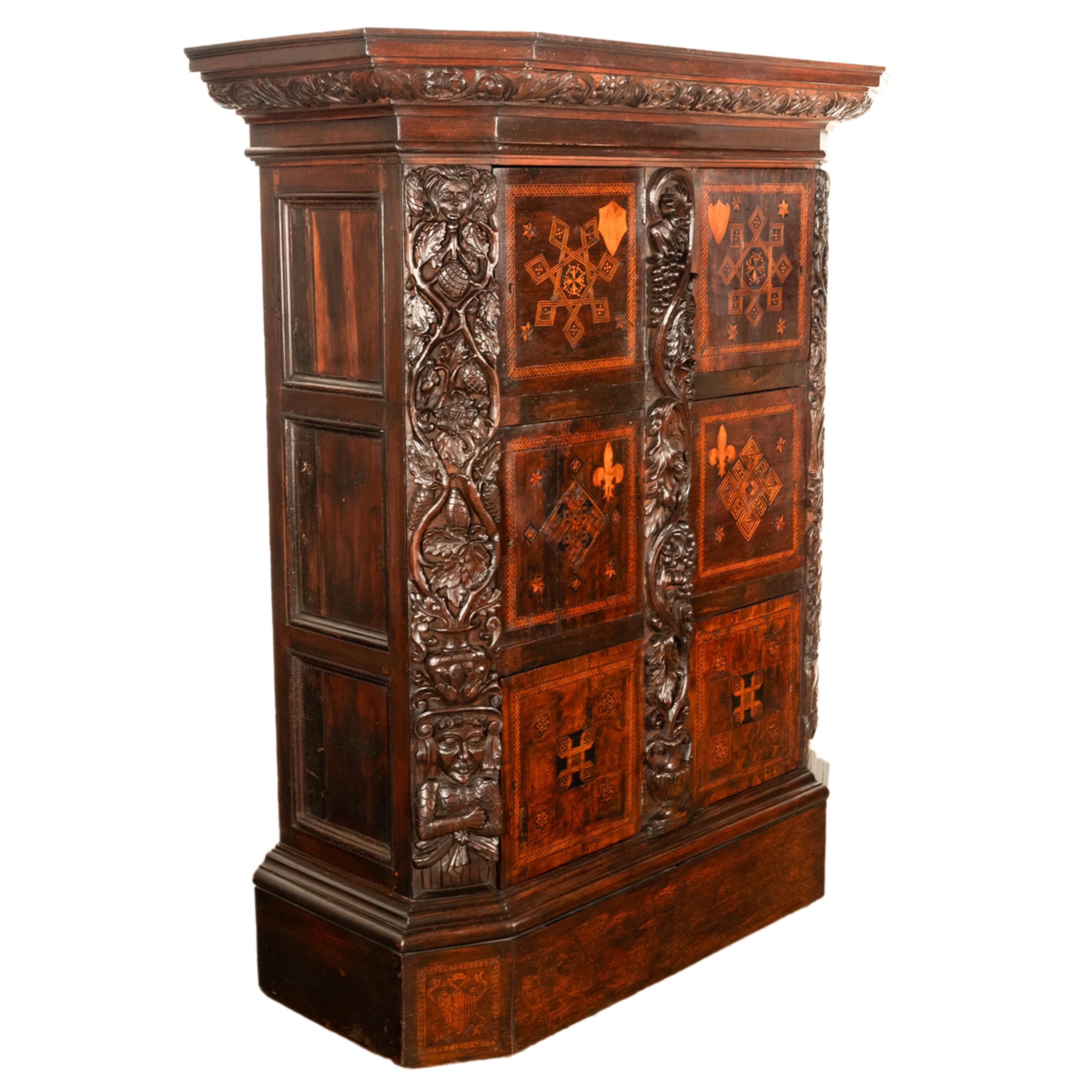 Baroque Antique Cabinet de Manuscrit Royal Flamand / Hollandais en marqueterie de noyer:: vers 1680 en vente