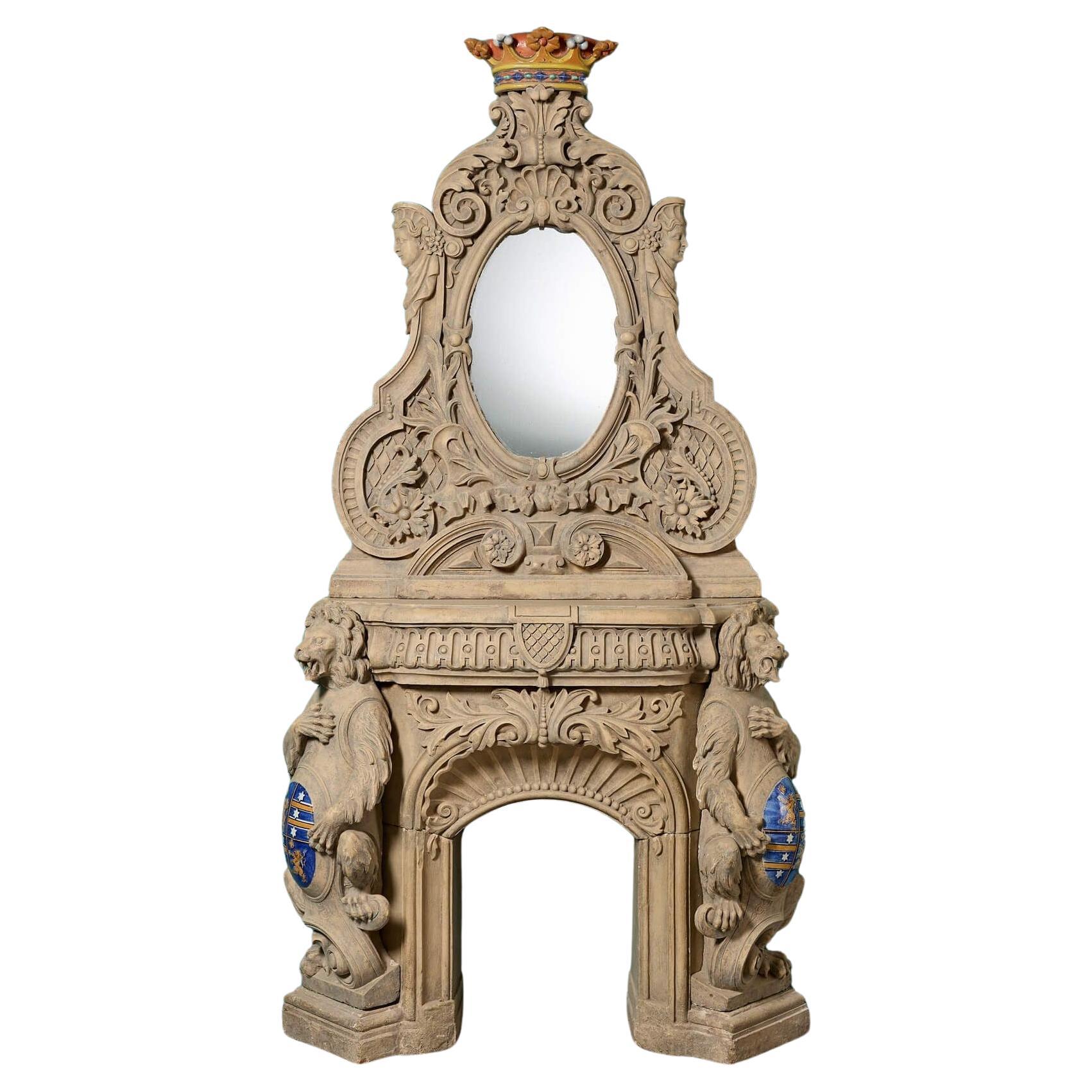 Antique Flemish Fire-Clay Fire Surround and Chimney Piece For Sale