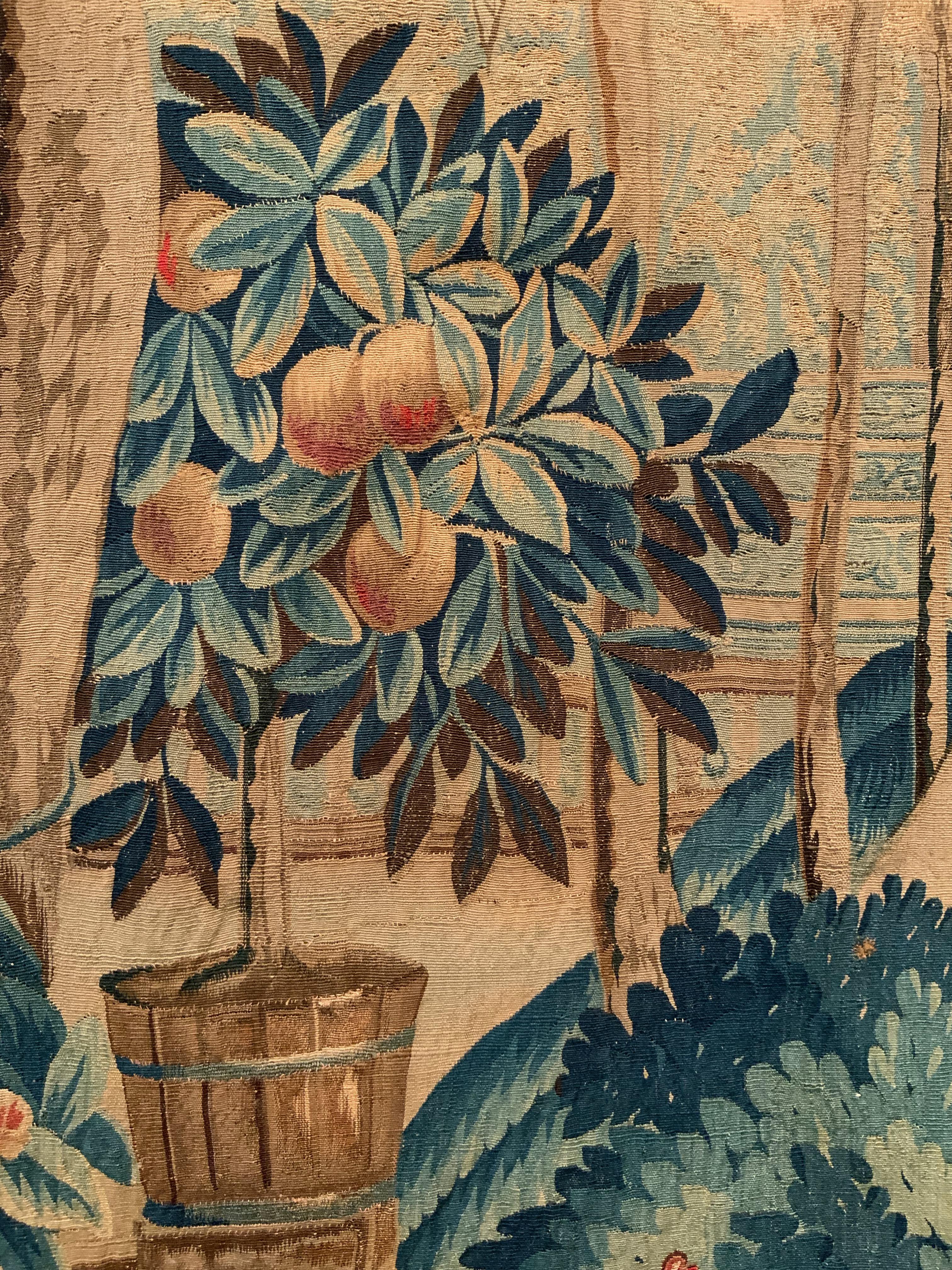 Antiguo Tapiz Flamenco Paisaje de Jardín Tejido en venta