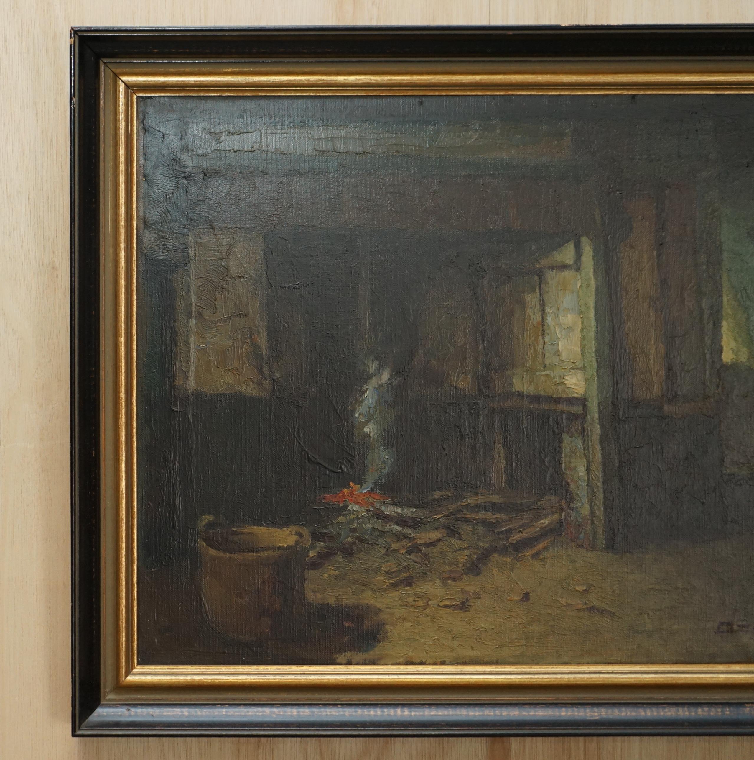 Nous sommes ravis d'offrir à la vente cette superbe peinture à l'huile flamande originale de la fin du 19ème siècle, signée Demoen et avec un autocollant d'exposition au dos.

Une peinture très belle et décorative, la scène représente ce qui