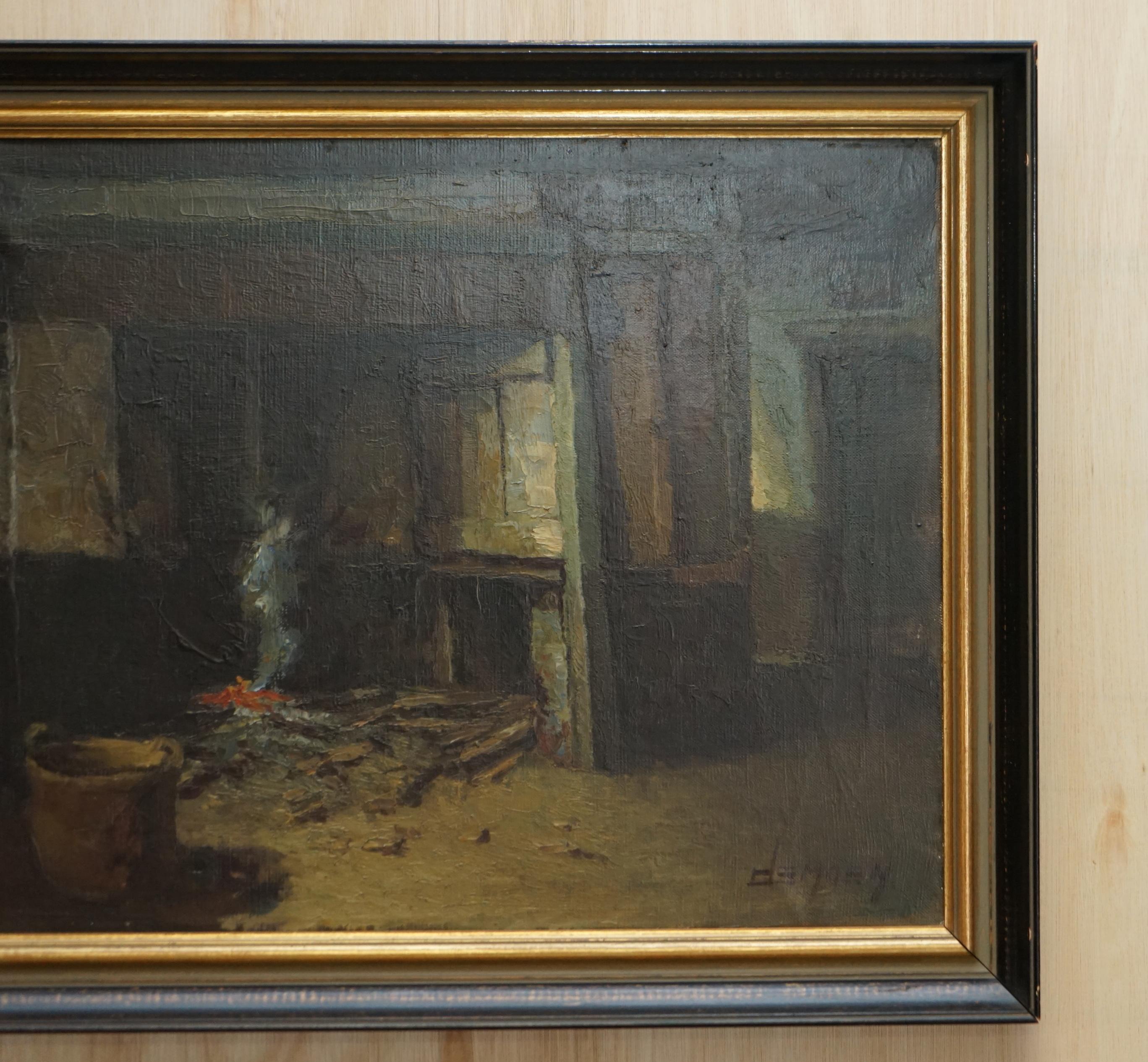 Canvas Antique Flemish Oil Painting Museum Exhibited in Au Petit Musee Signed Demoen For Sale