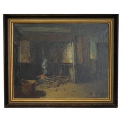 Antique Flemish Oil Painting Museum Exhibited in Au Petit Musee Signed Demoen