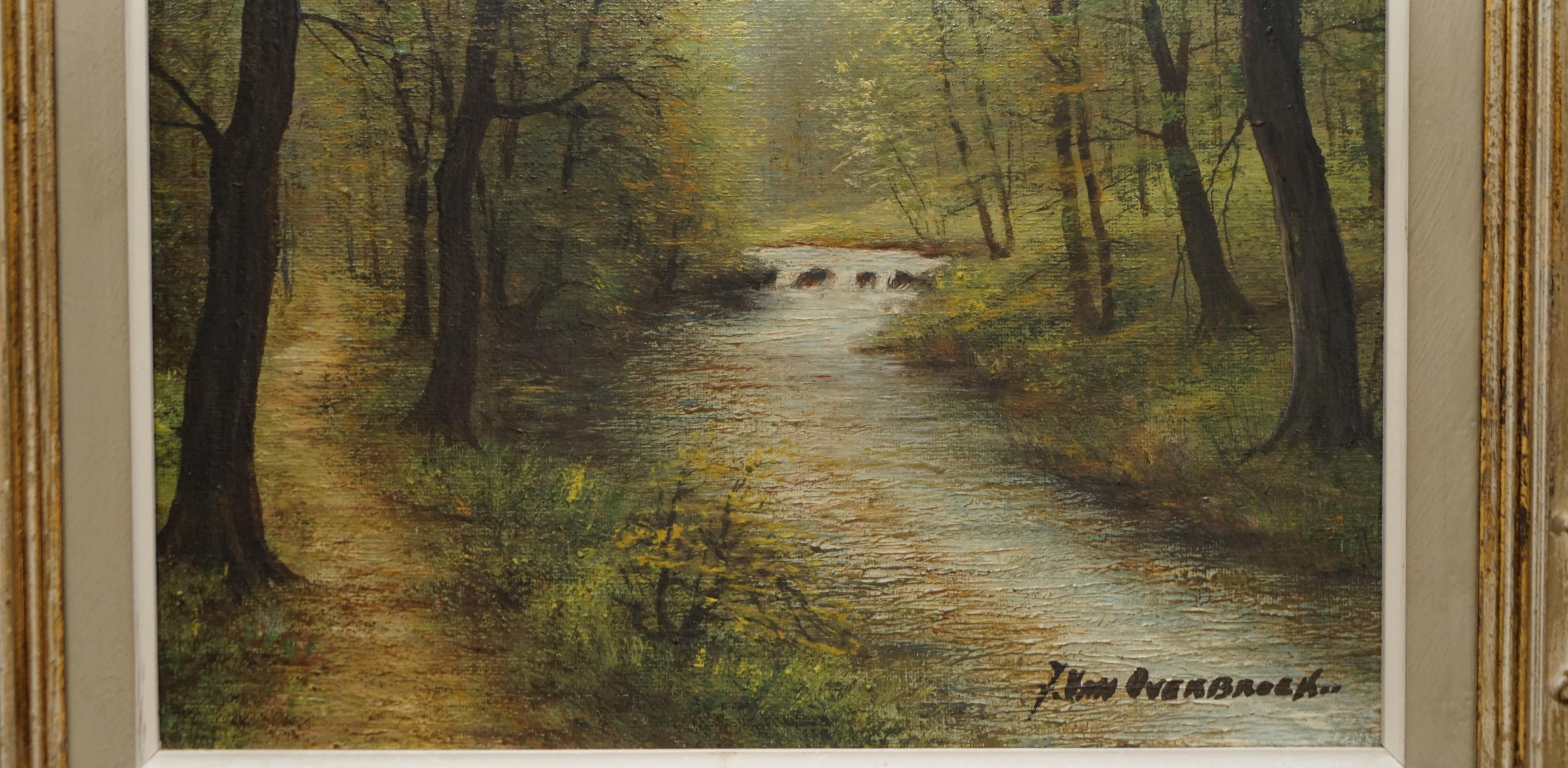 Antique Flemish Oil Painting Signed Van Overbroek circa 1880 Lovely Rural Scene For Sale 4