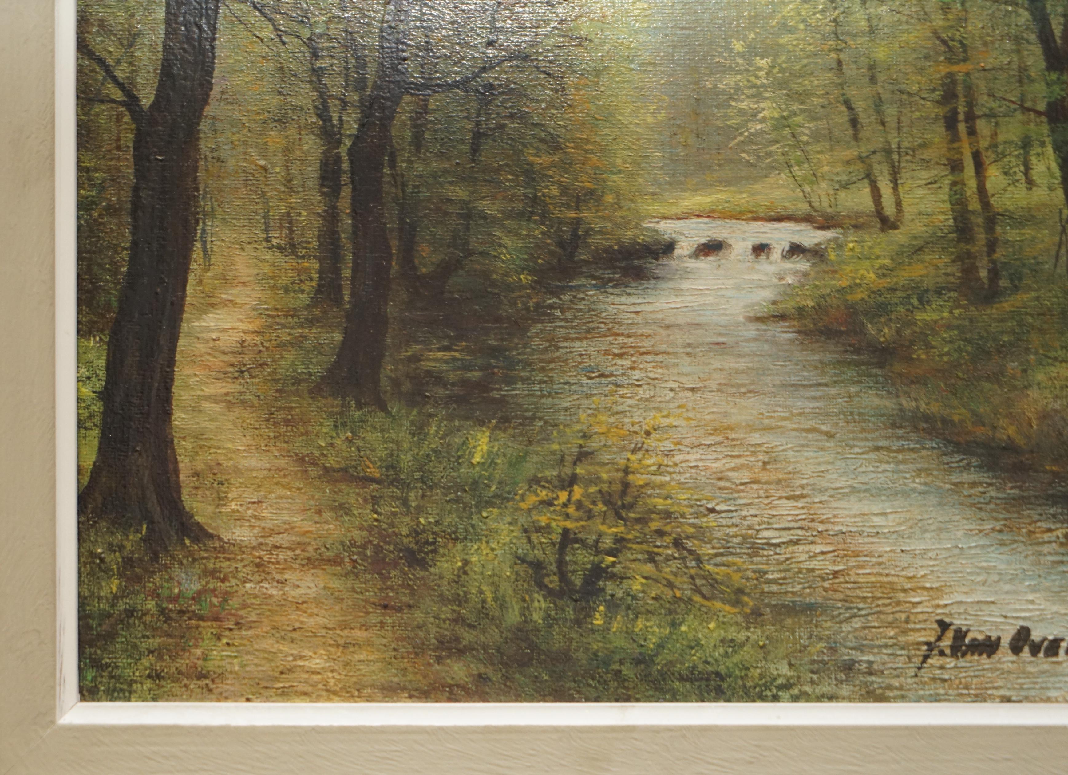 Antique Flemish Oil Painting Signed Van Overbroek circa 1880 Lovely Rural Scene For Sale 7
