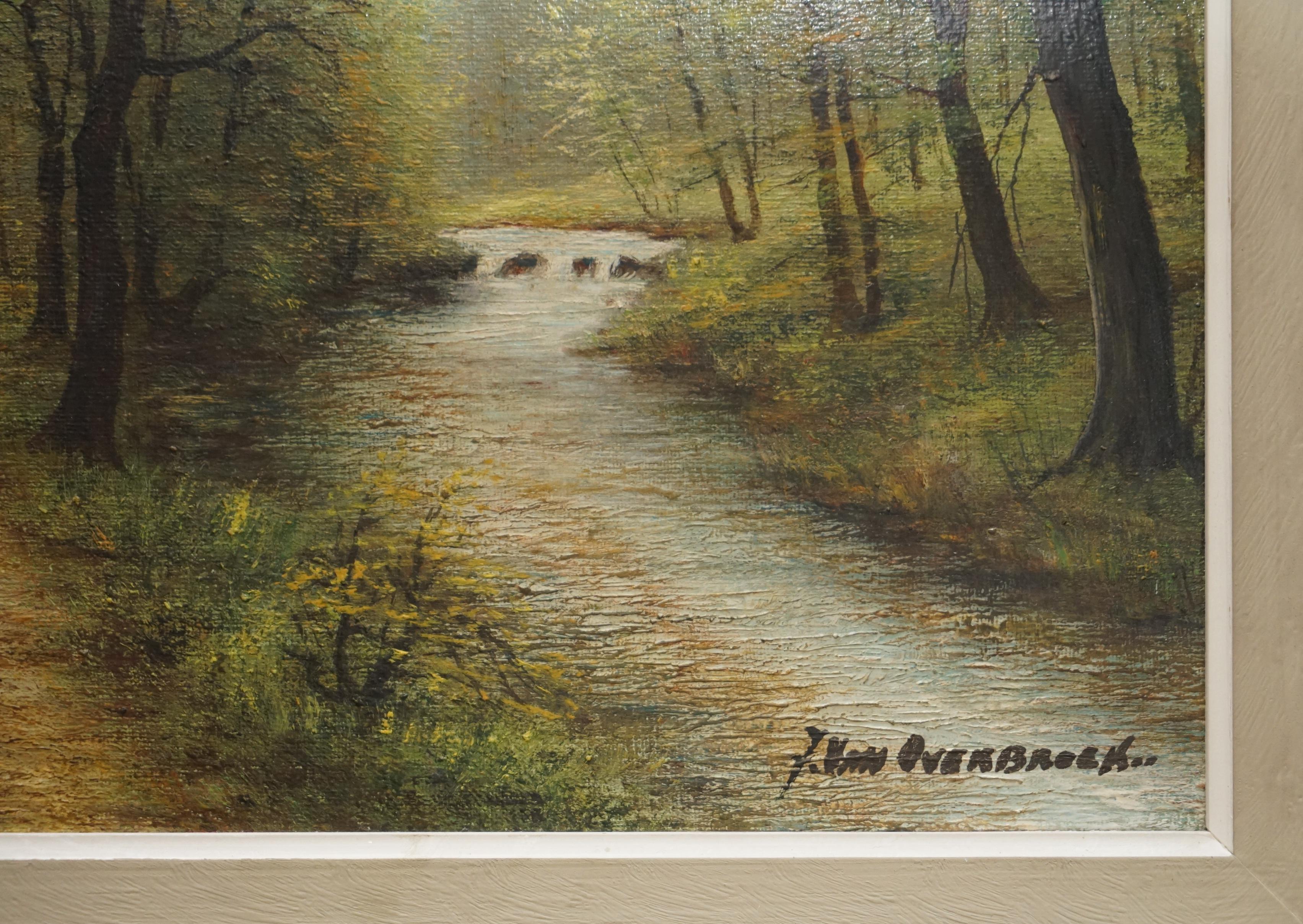 Antique Flemish Oil Painting Signed Van Overbroek circa 1880 Lovely Rural Scene For Sale 8
