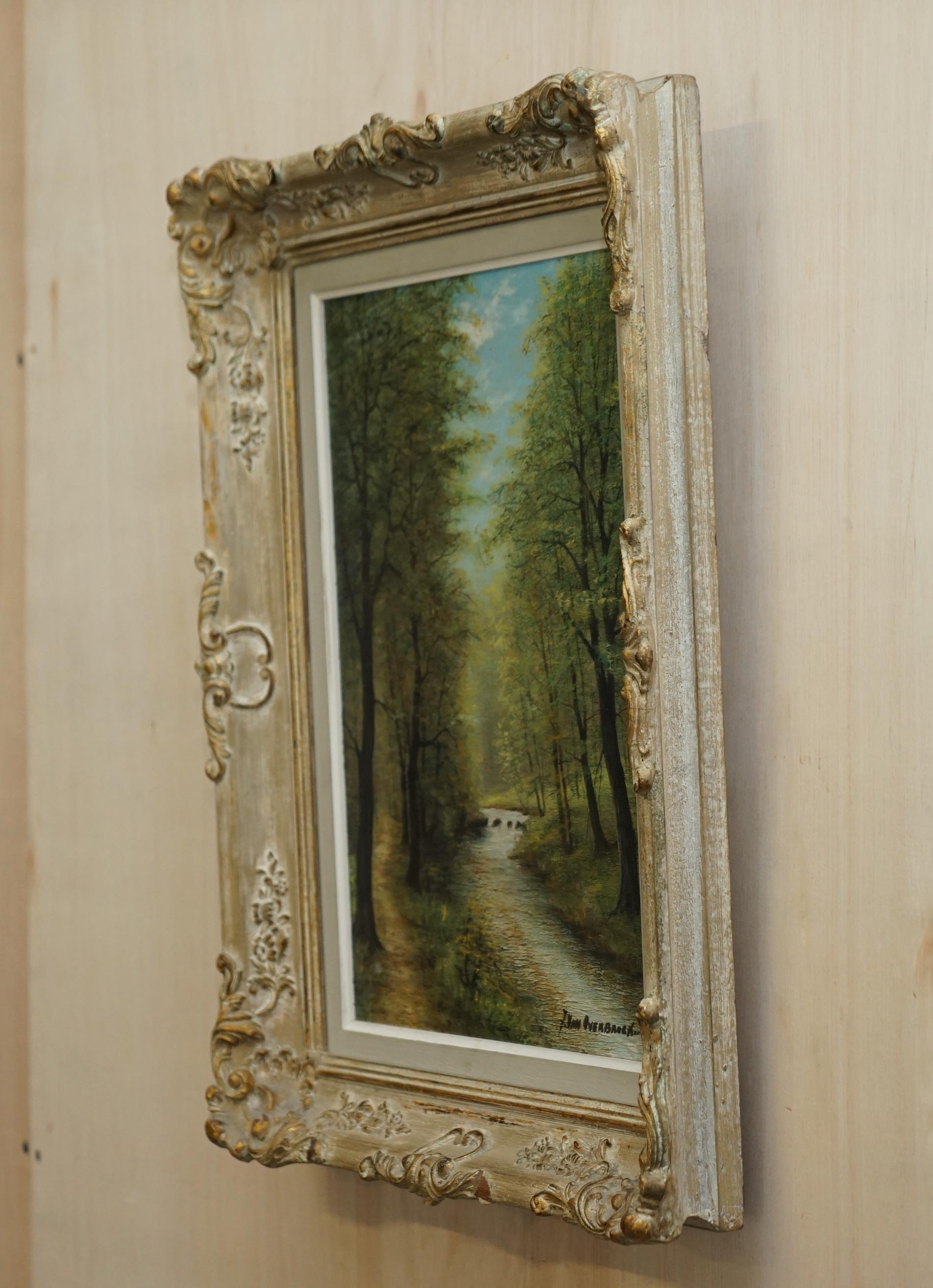 Antique Flemish Oil Painting Signed Van Overbroek circa 1880 Lovely Rural Scene For Sale 10