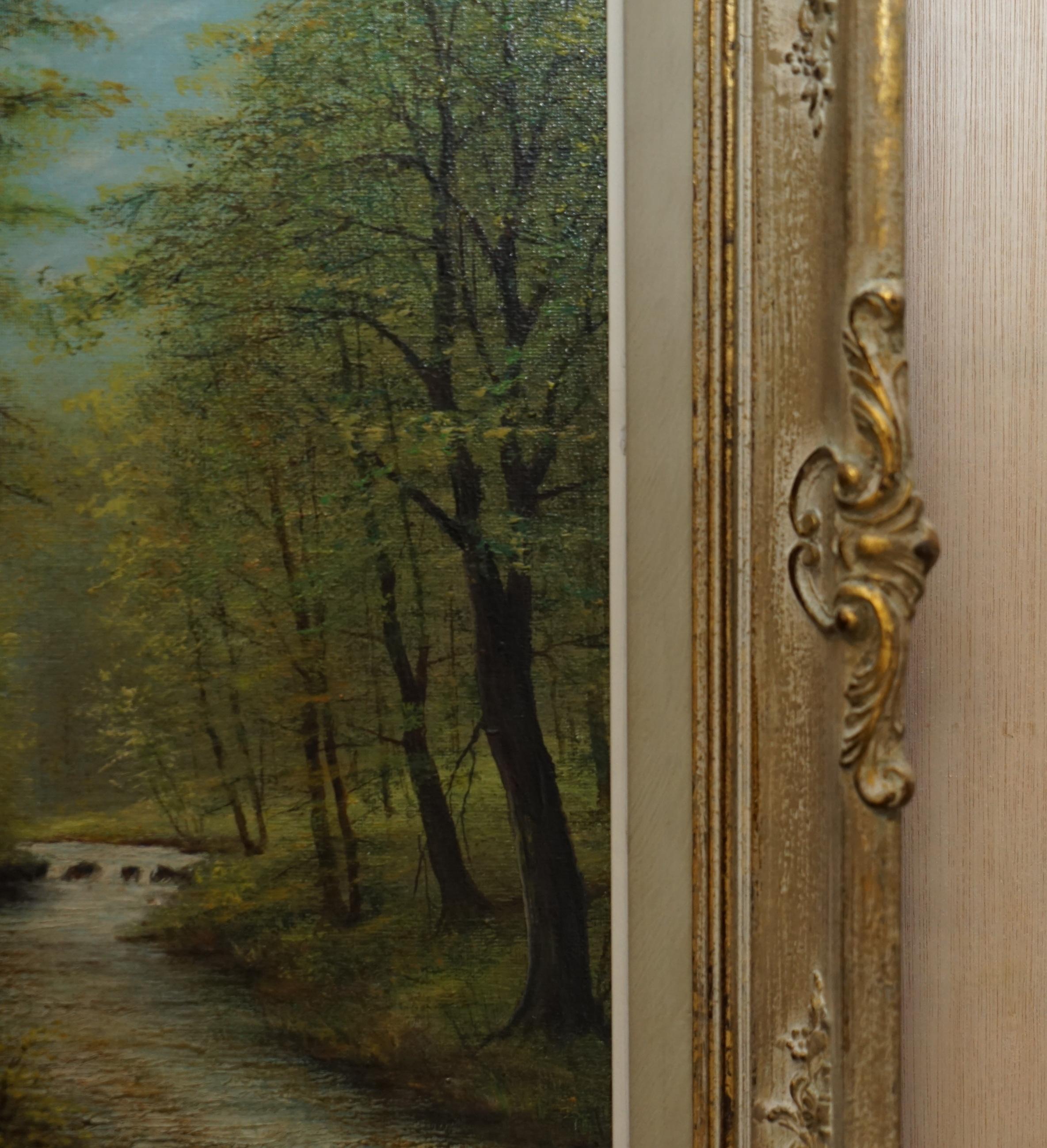 Danish Antique Flemish Oil Painting Signed Van Overbroek circa 1880 Lovely Rural Scene For Sale