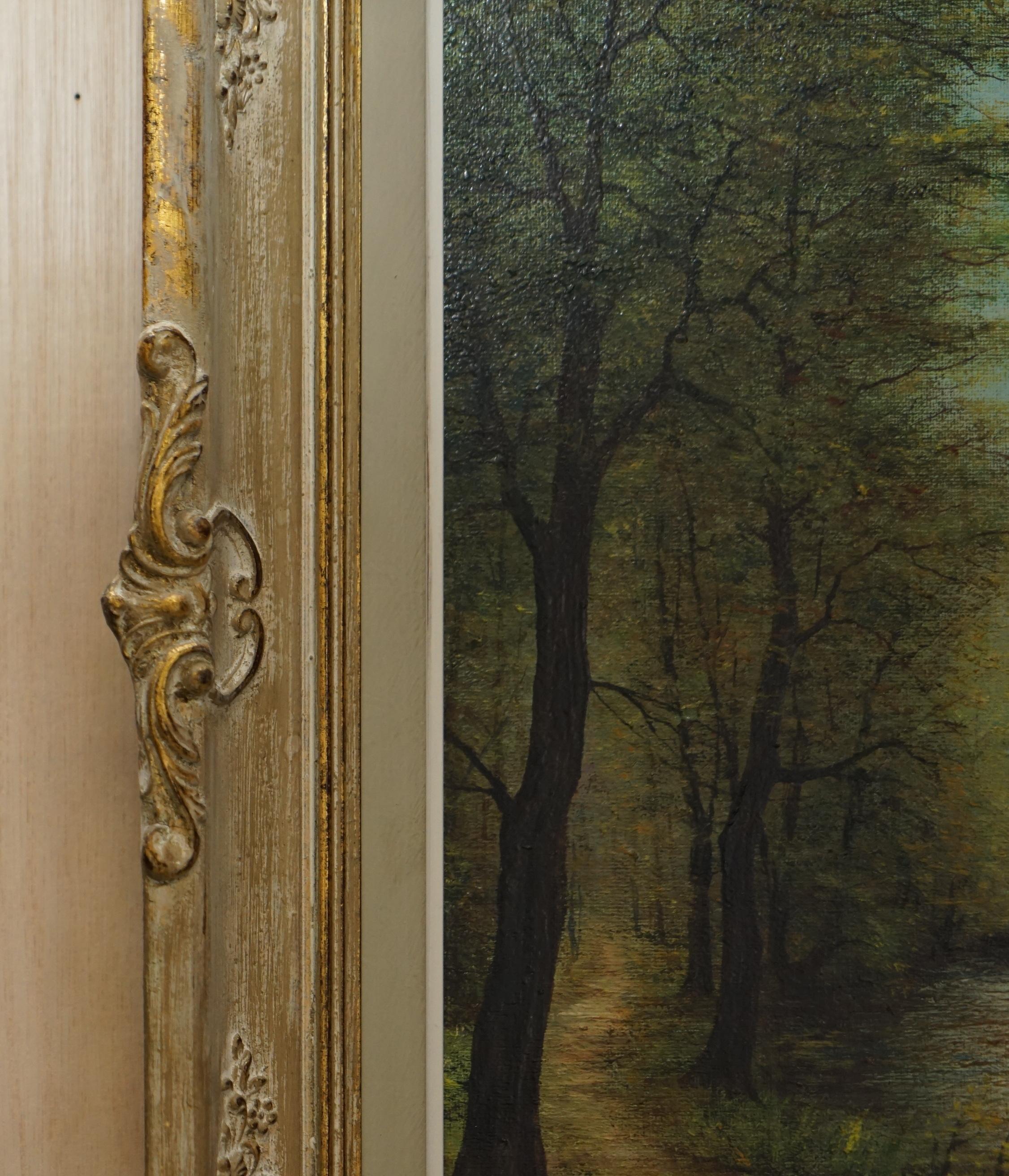 Antique Flemish Oil Painting Signed Van Overbroek circa 1880 Lovely Rural Scene For Sale 1