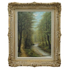 Antique Flemish Oil Painting Signed Van Overbroek circa 1880 Lovely Rural Scene