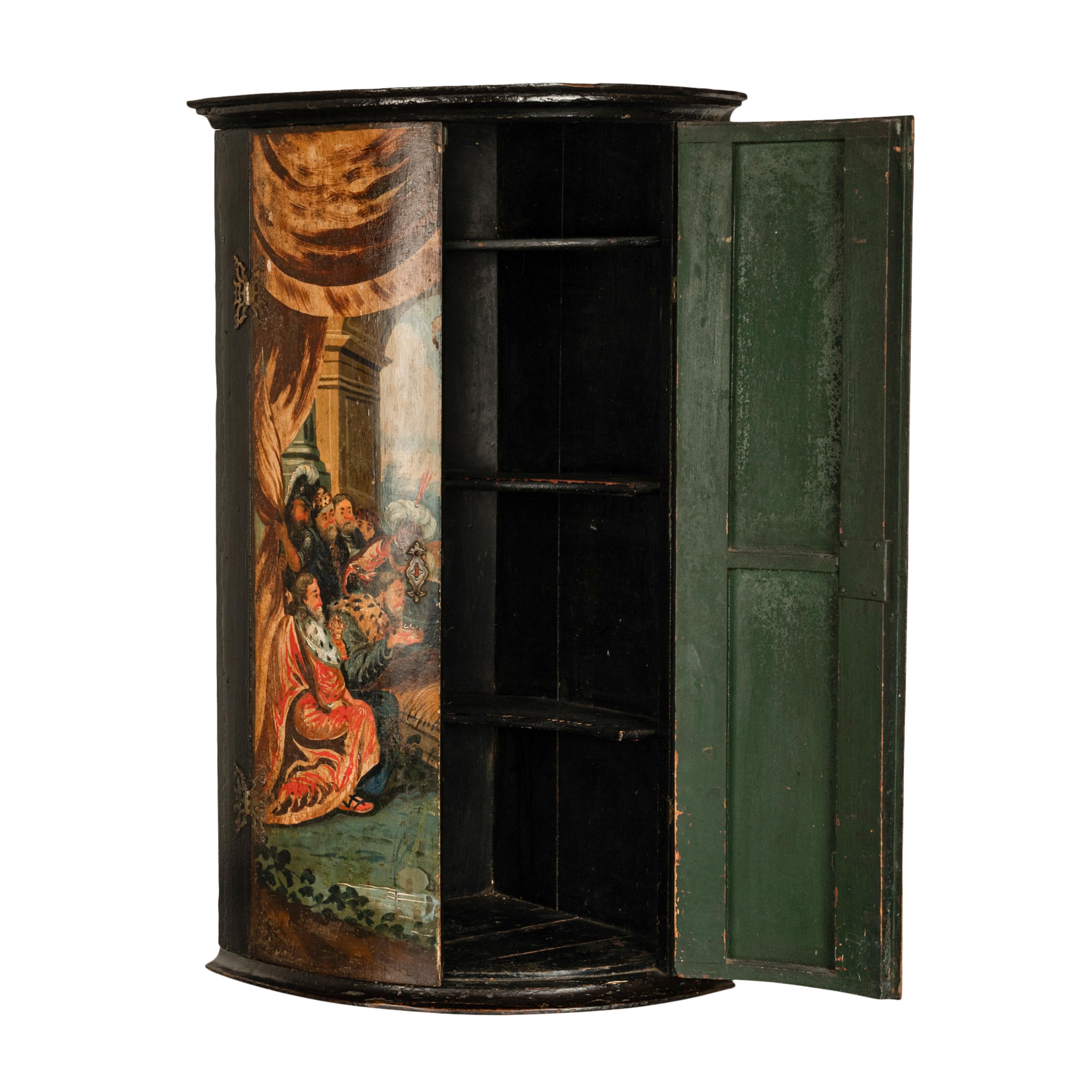 Antique Flemish Painted Polychrome Corner Cabinet Christ Nativity Magi 1760 For Sale 2