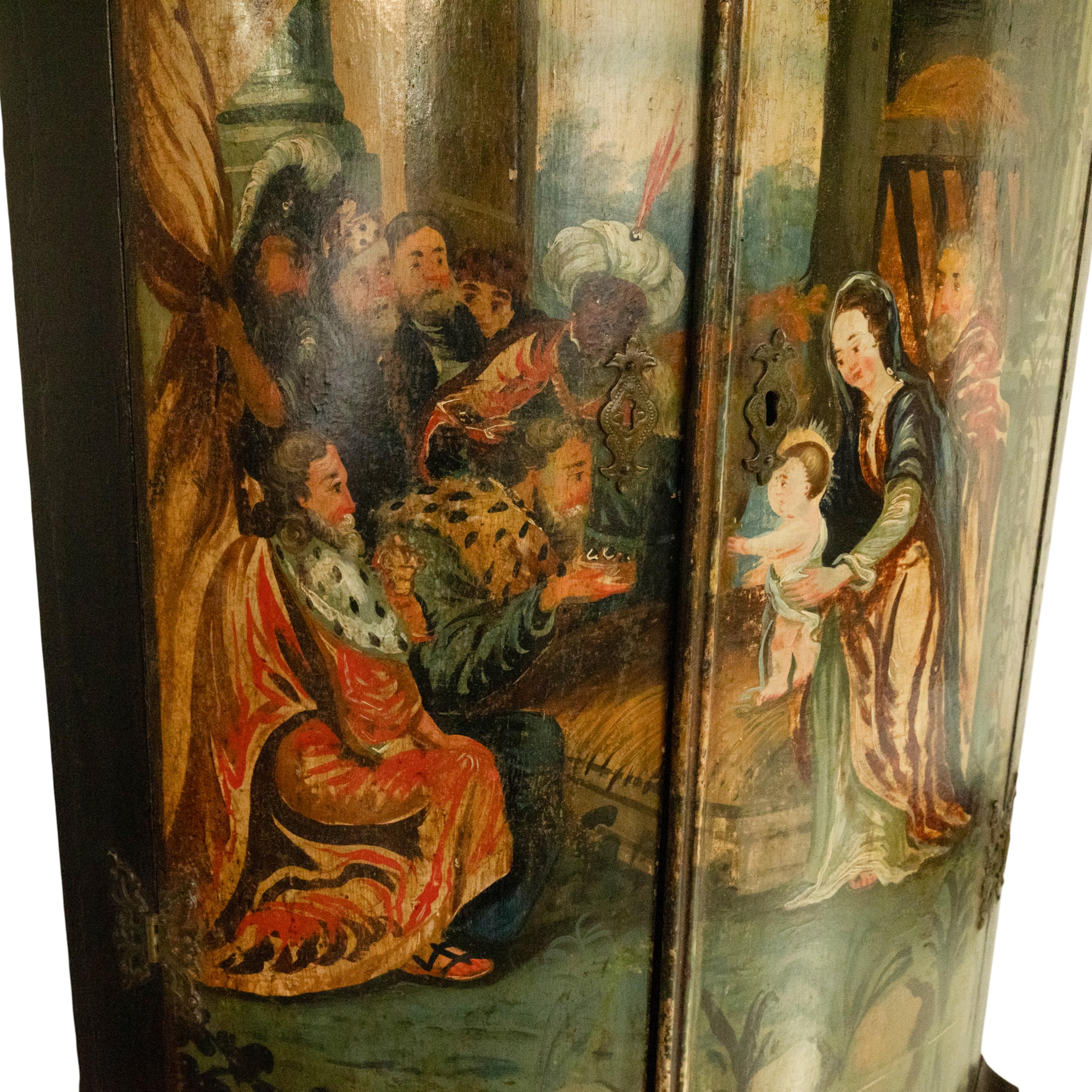 Antique Flemish Painted Polychrome Corner Cabinet Christ Nativity Magi 1760 For Sale 6