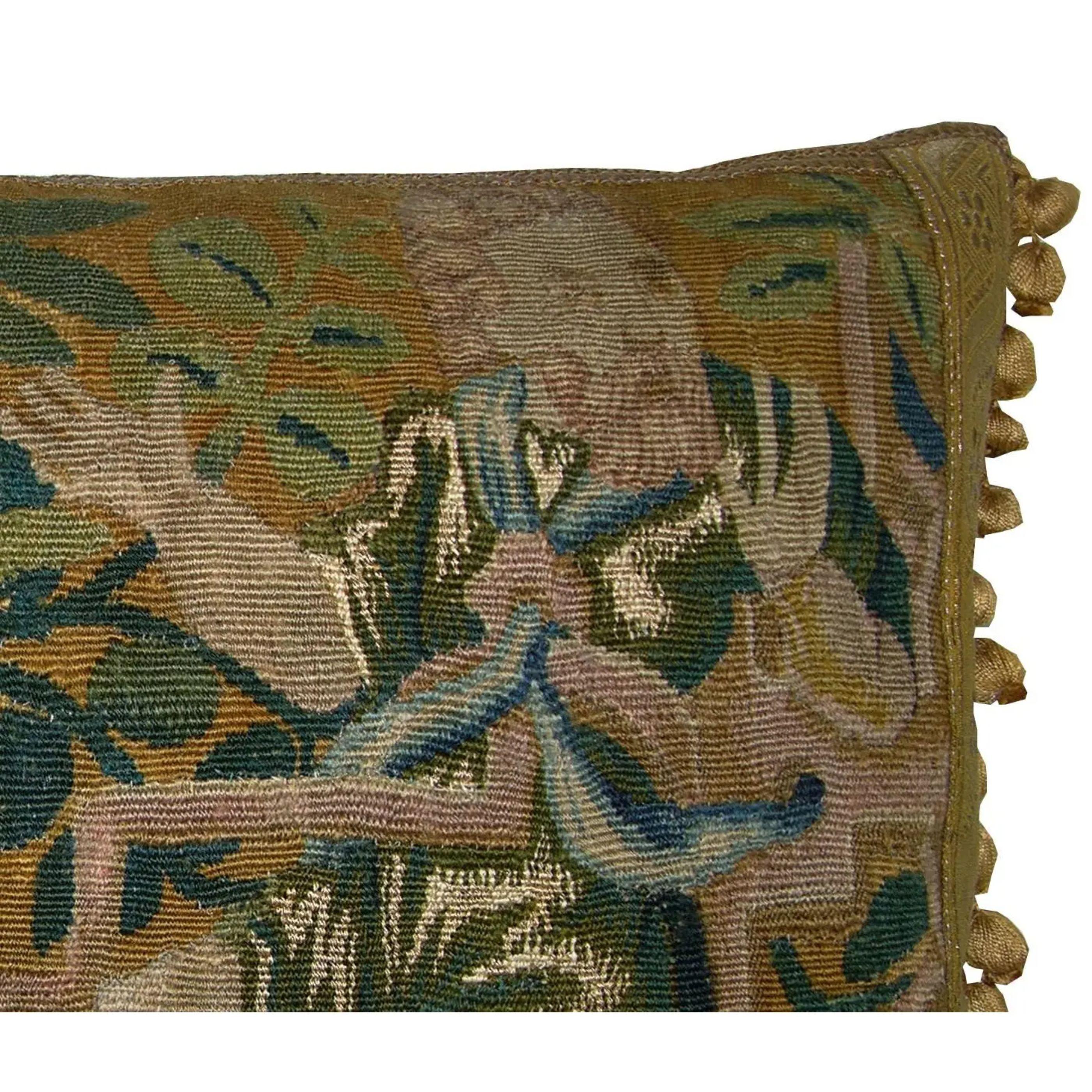 Antique Flemish Tapestry Pillow 17th Century 25'' X 15'', Handmade and Needlework, Tribal and Traditional